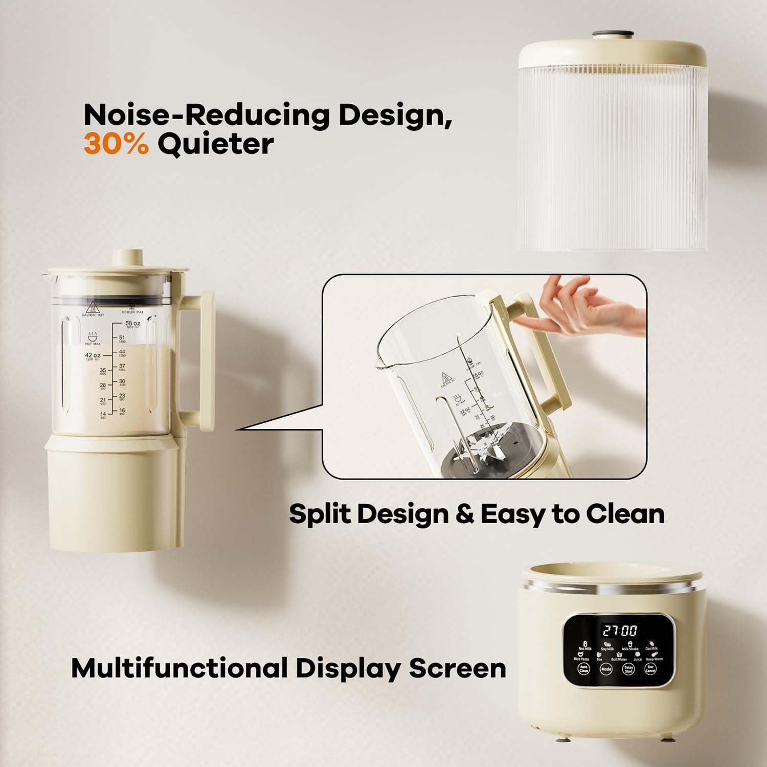 58oz Nut Milk Maker Machine, 10 in 1 Automatic Nut Milk Maker with 20 Blades, LED Display, Soy Milk Maker with 24H Delay Start&12H Keep Warm, Almond Milk Maker for Homemade Oat, Milk Shake, Cream