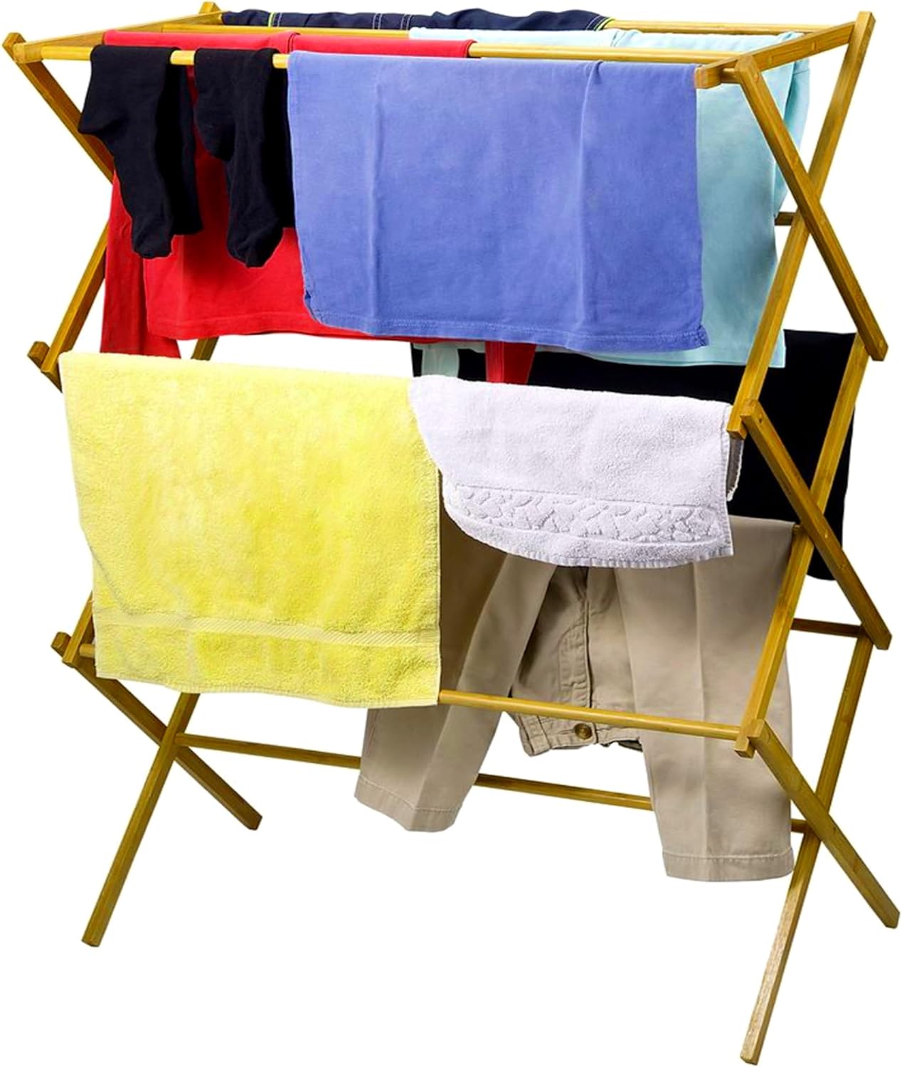HOME IT Wooden Clothes Drying Rack for Laundry - Collapsible Folding Bamboo Laundry Drying Rack for Drying Clothes - Heavy Duty Pre Assembled