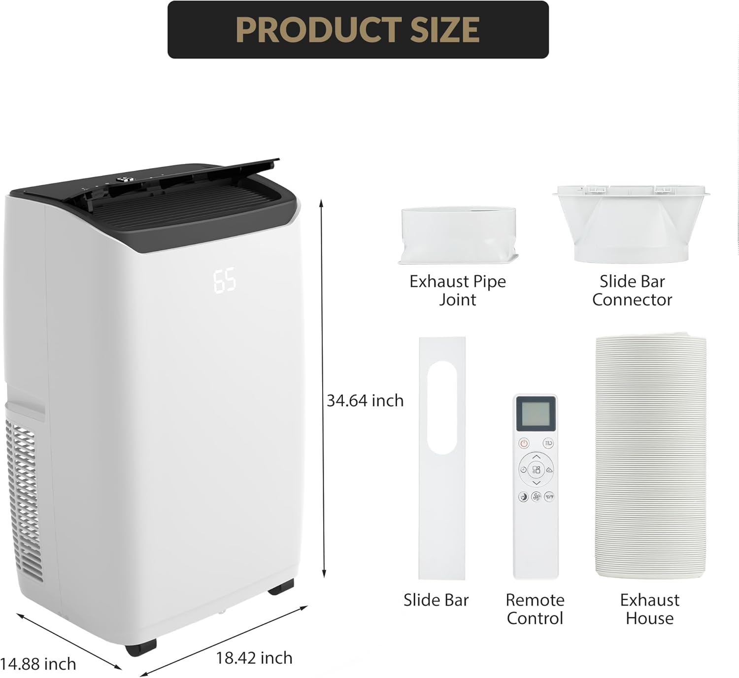 14,000 BTU Portable Air Conditioner,Cools Up to 750 Sq.Ft,4-In-1 Portable AC Unit with Remote Control,Smart & Sleep Mode,24H Timer,Black Top Cover