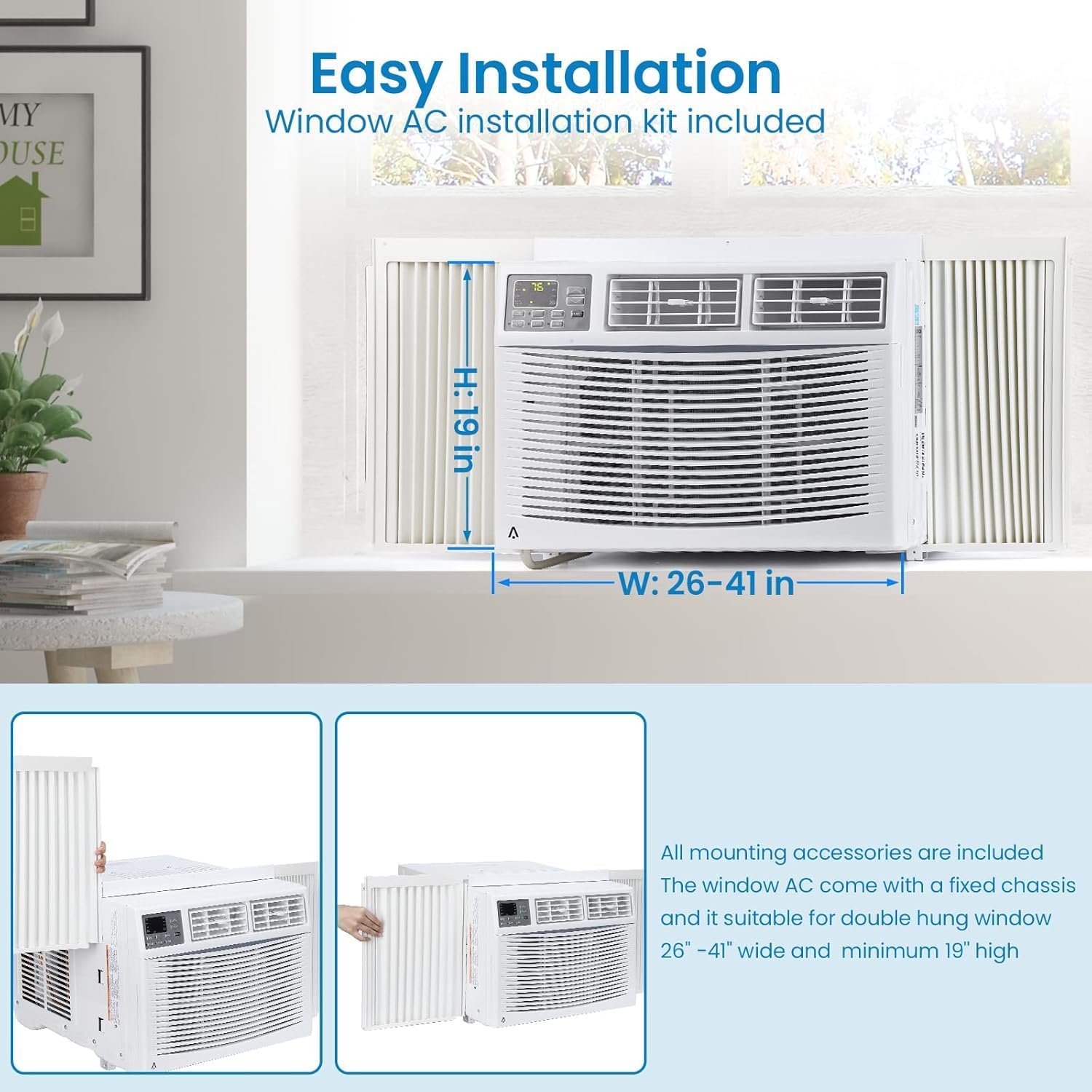 10,000 BTU Window Air Conditioner with WiFi, 115V, Window AC Cools up to 750 Sq. Ft for Bedroom, Living Room, Quiet Operation with Remote & App Controll, 3 Fan Mode,Sleep&ECO Mode,Washable Filter