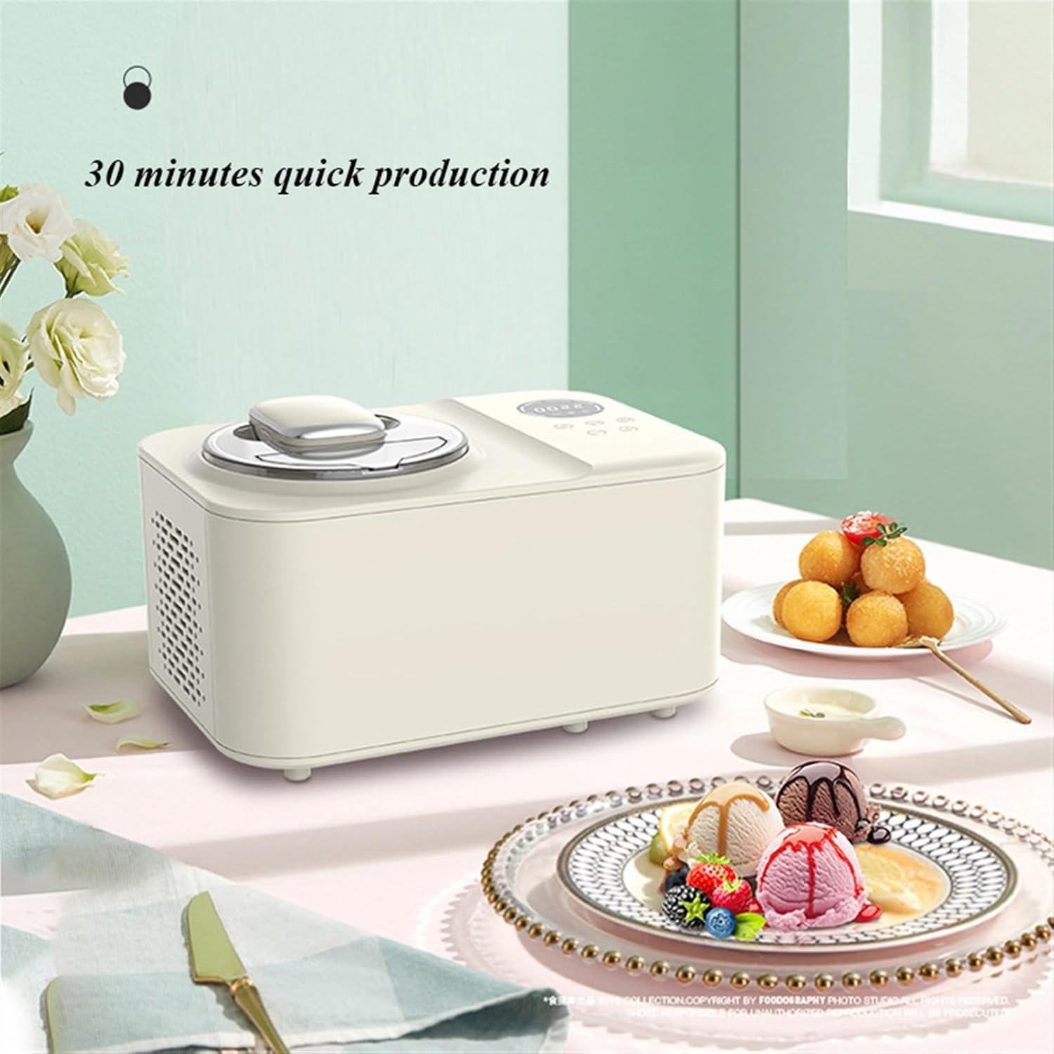 Ice Cream Maker Ice Cream Machine Household Small Automatic Refrigeration Cone Popsicle Maker LCD Display 1200ML Large Capacity Table Top Ice Cream Machine，Fun Kitchen Appliance