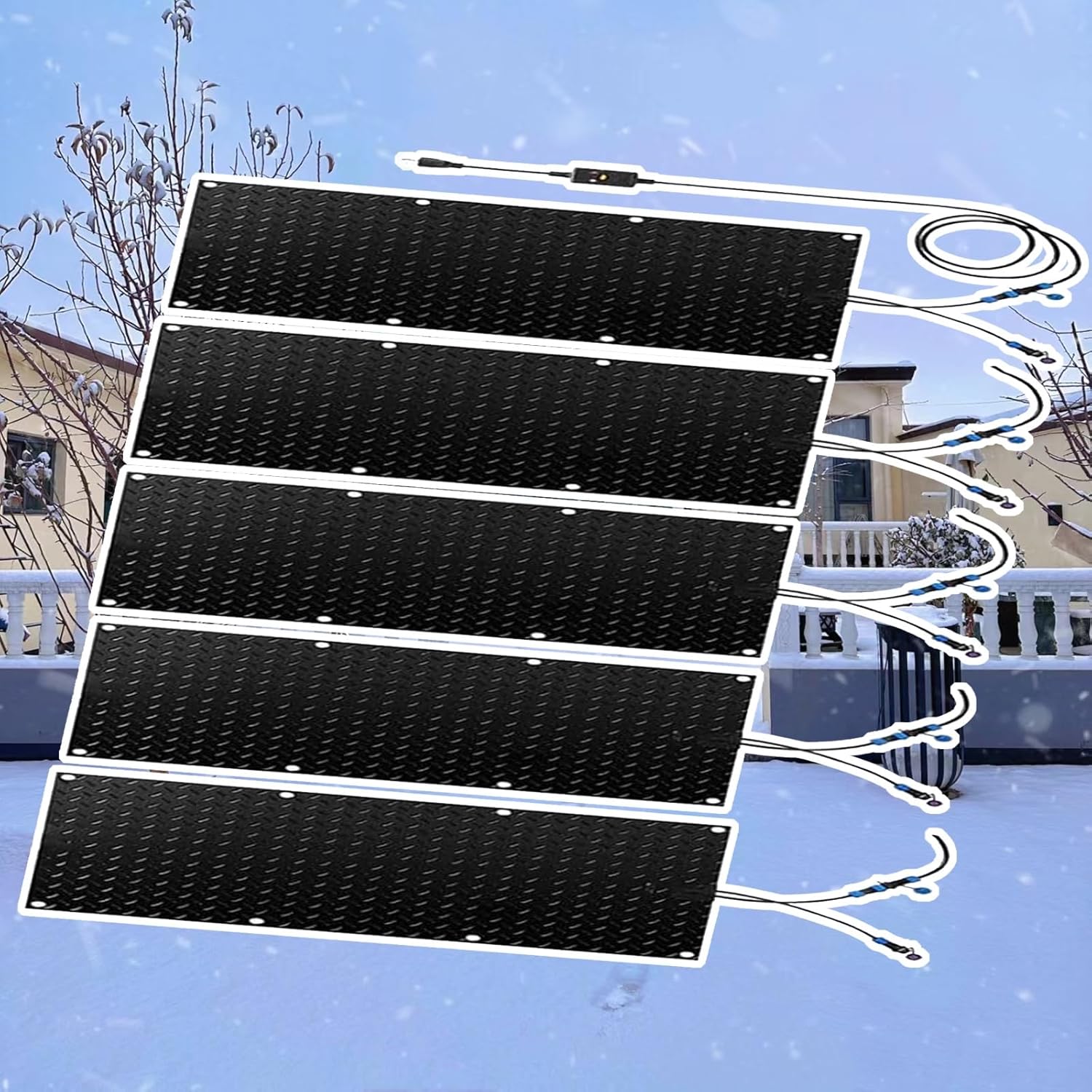 Heated Outdoor Mats Non-Slip Snow and Ice Melting Mats, Outdoor Stairs- Non-Slip Winter Removal and Ice Melt Products, Melts 2 Inches of Snow Per Hour，Anti-Slip Design, Easy to Install(5 Pcs,30x150cm/