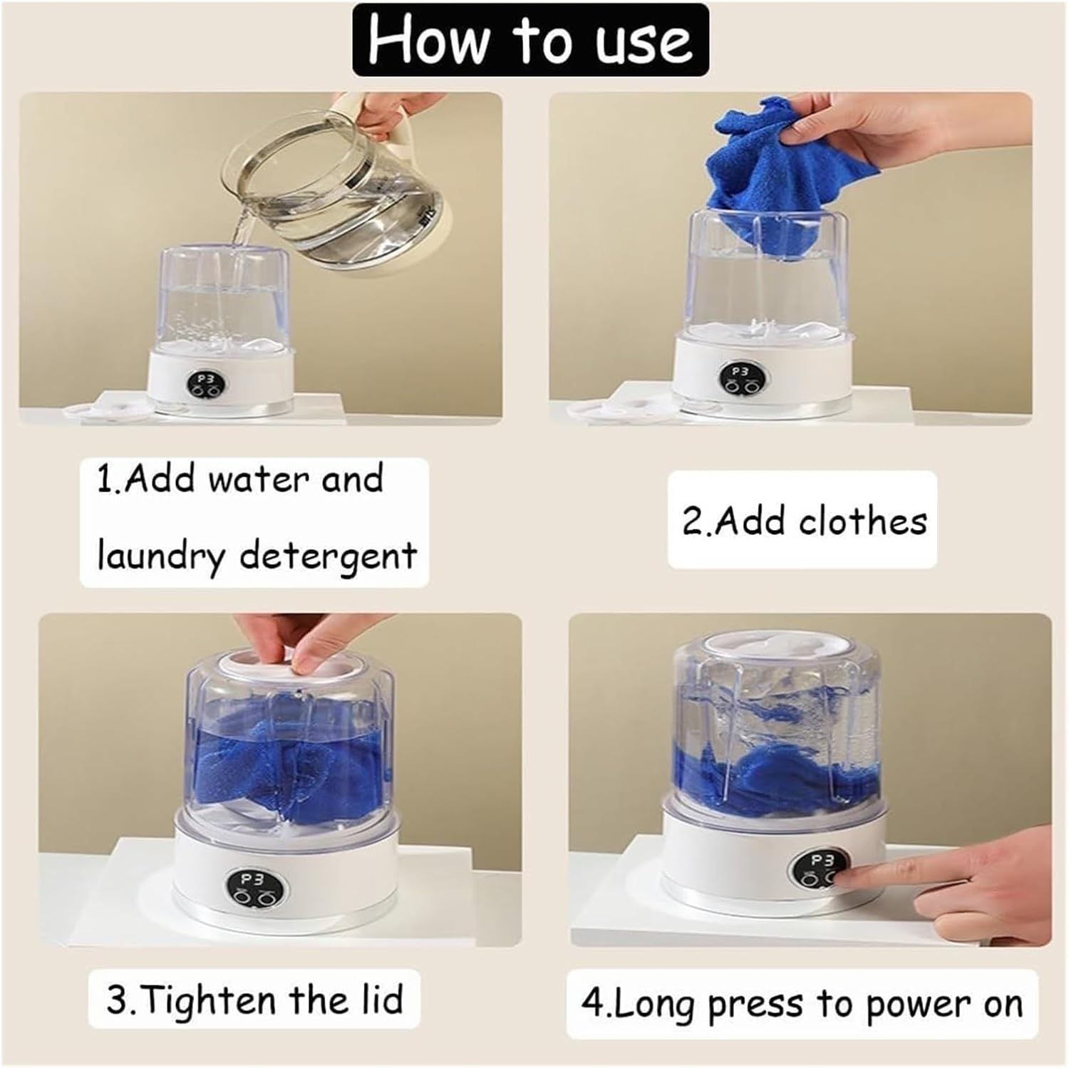 Portable Mini Washing Machine Rechargeable Cleans Underwear Clothe Small Laundry for Apartment Dorm Hotel Travel Camping,for Travel,Camping, RV & Dorms