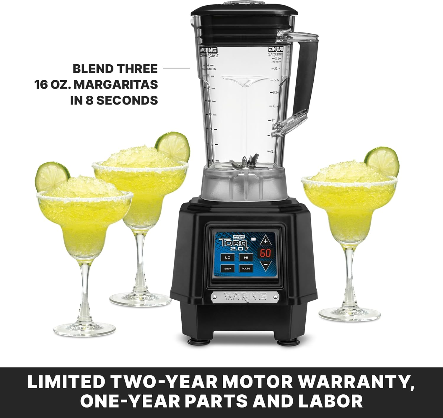 Waring Commercial TBB160P6 TORQ 2 Horsepower Blender, Electronic Keypad with 60-Second Countdown Timer and a 64 oz. BPA Free Copolyester Container, 120V, 5-15 Phase Plug