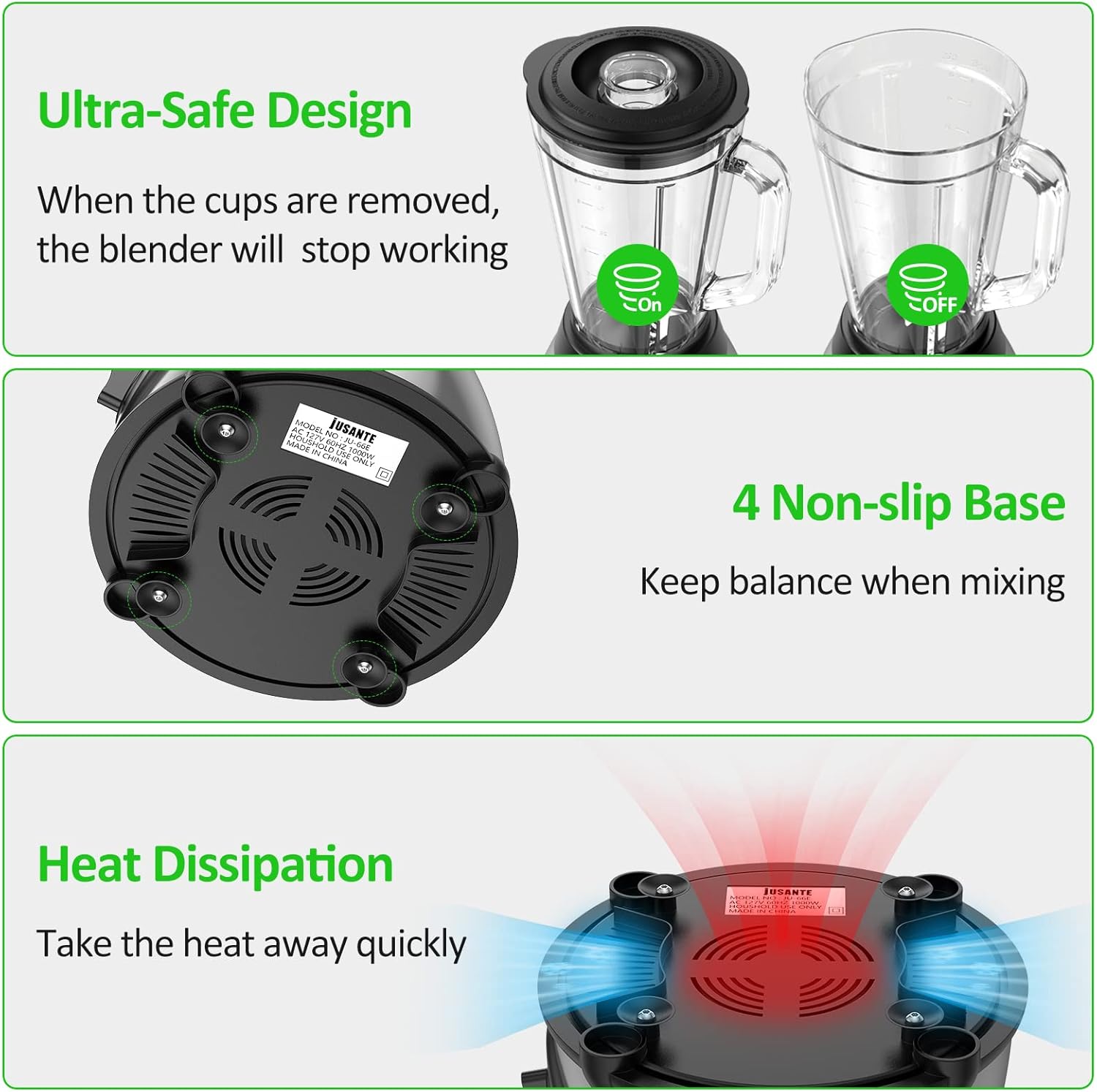 Smoothie Blender, 1000W Professional Countertop Blenders with 48oz Glass Jar for Kitchen, Shakes, Ice Crusher, Frozen Fruit