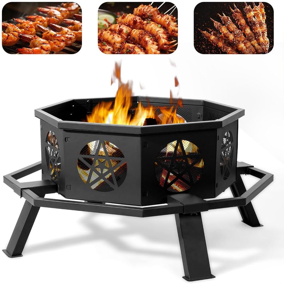 Fire Pit Ring, Heavy Duty Metal Wood Burning Fire Pits with Barbecue Fire Ring, 40-in Outer/36-In Inner Diameter Large Round Smokeless Firepit Insert, for Outdoor Patio Yard Garden