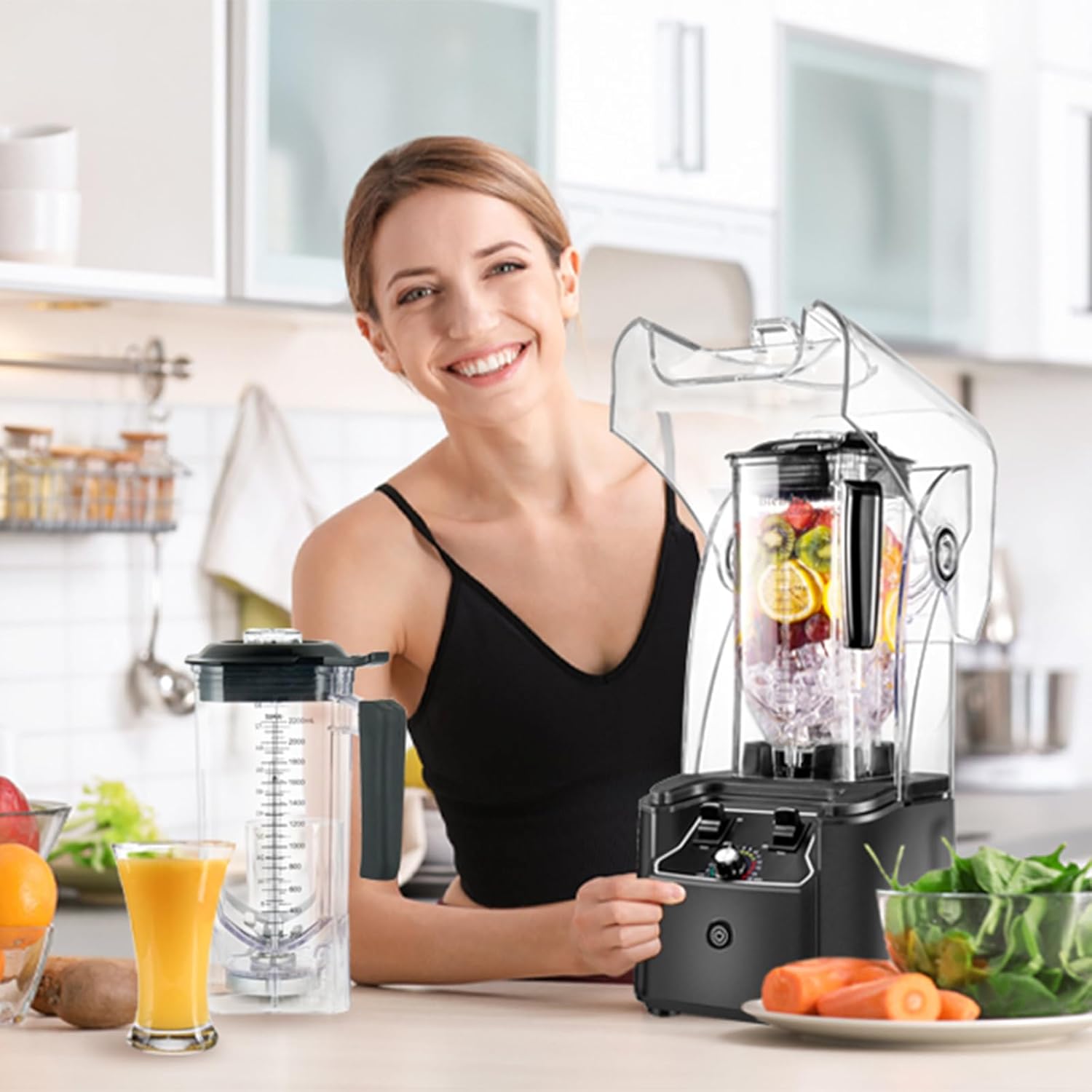 Commercial Blender for Smoothies, 2.5HP Motor, Stainless Steel Blade, 80oz Pitcher for Shakes, Smoothies, Ice Crushing, Frozen Drinks, 15 Speeds, Self-Cleaning, Grey