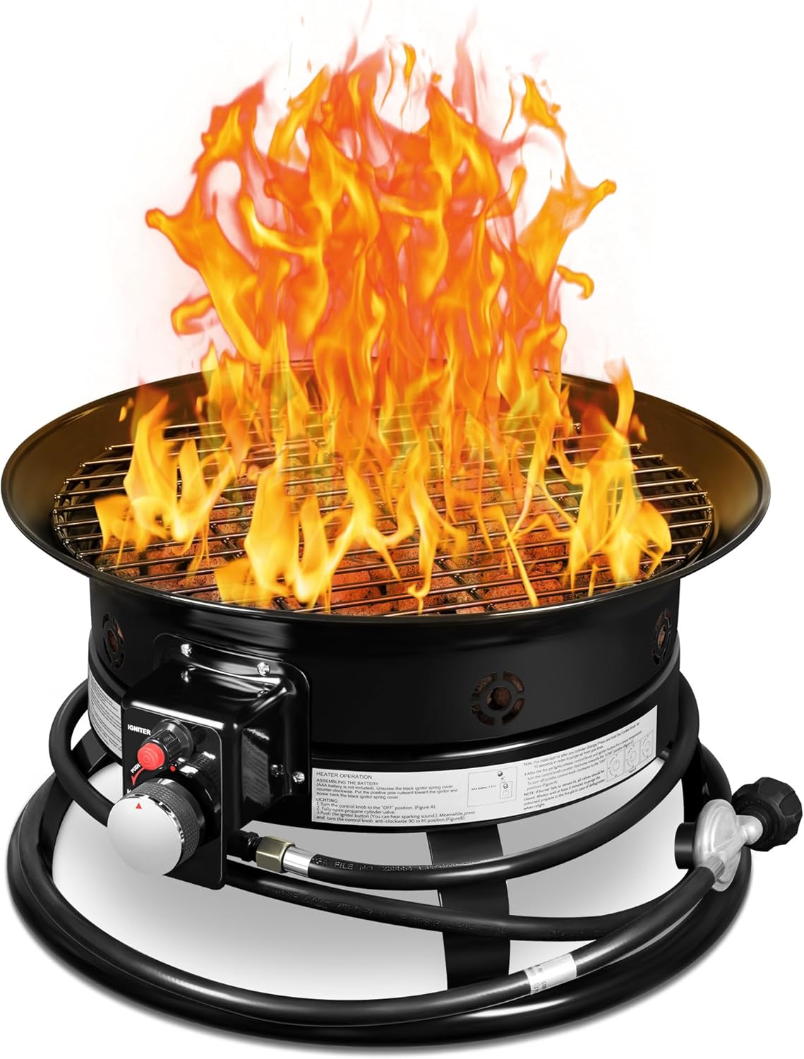 GUNJI Propane Fire Pit Smokeless 58000 BTU, 19-Inch Outdoor Portable Fire Table with Auto-Ignition for Patio Camping Deck Backyard, Includes Lid & Carry Kit