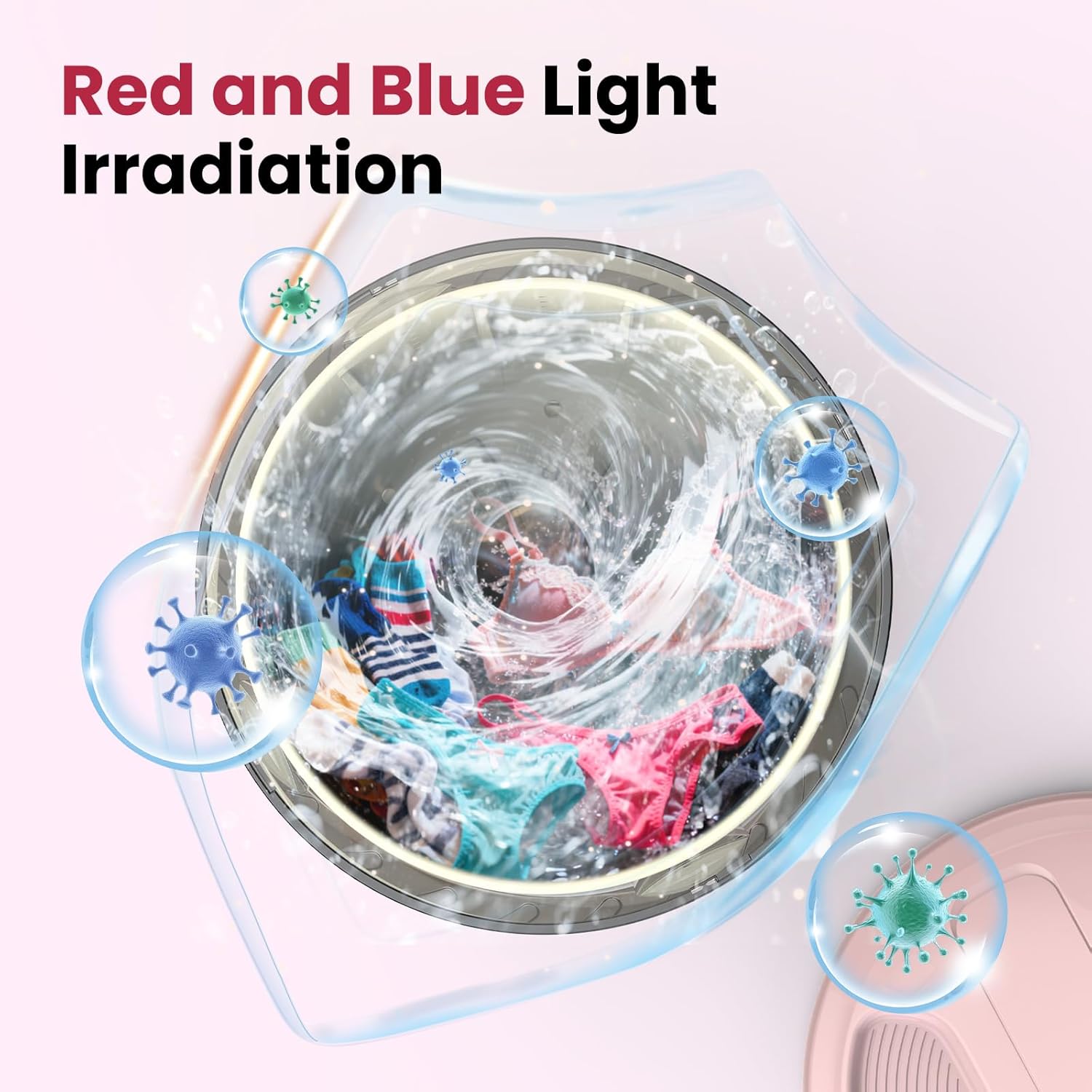 Pink Rechargeable Portable Mini Washing Machine All-in-1 Underwear Washing Machine with 2L Cup Capacity for Bra Underwear Socks Home Hotel Apartment RV Travel.