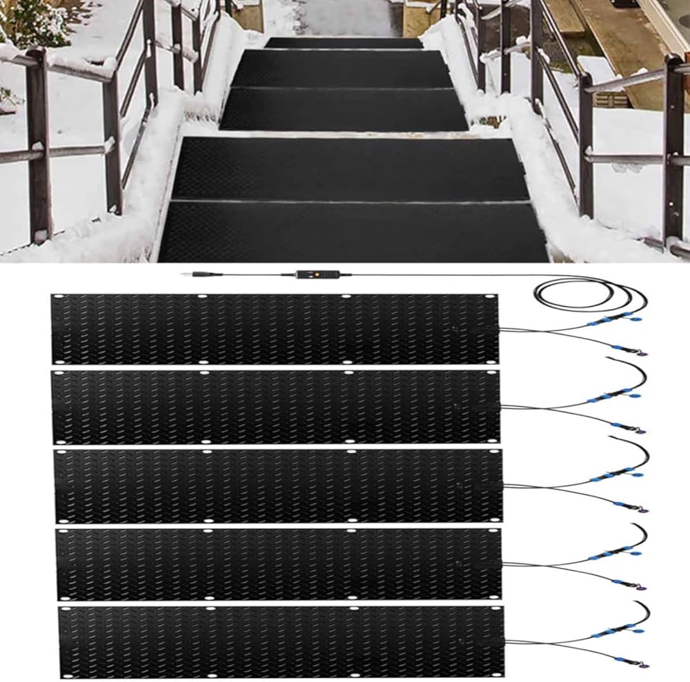 Snow Melting Walkway Mat, 1/2/3/4/5 pcs Non Slip Rubber Heated Mat with Power Cord, Winter Snow and Ice Melting Mat for Outdoor Stairs,Steps,Doorways,Walkways,Drive(5 Pcs-10x30in/(25.4x76.2cm))