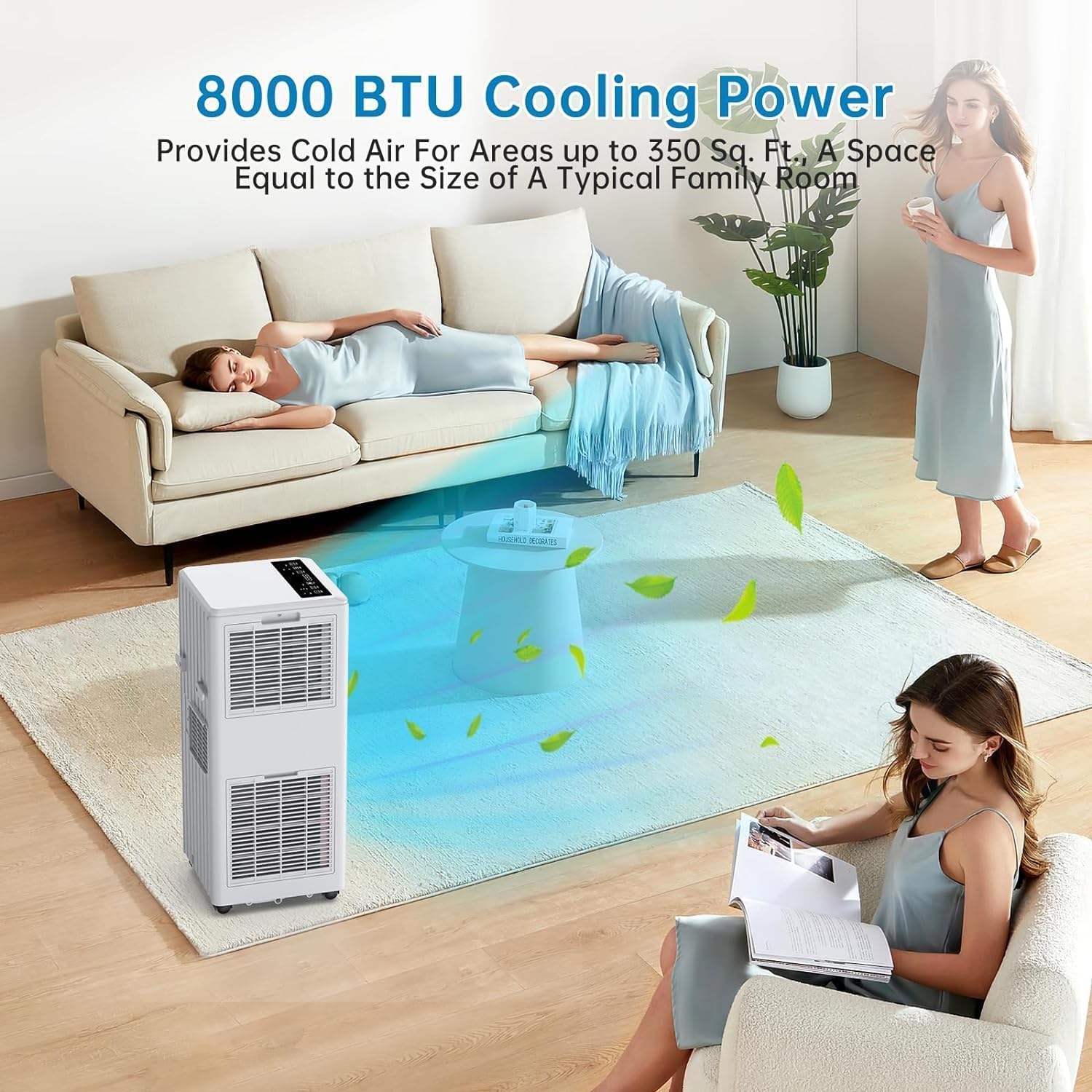 Portable Air Conditioner, 3-in-1 Air Conditioners Function, Cool, Fan, Dry, Auto, Sleep Modes, Fast Cooling, LED Display, Cools Room up to 350 sq. ft, Exhaust Hose & Window Kit, 115V