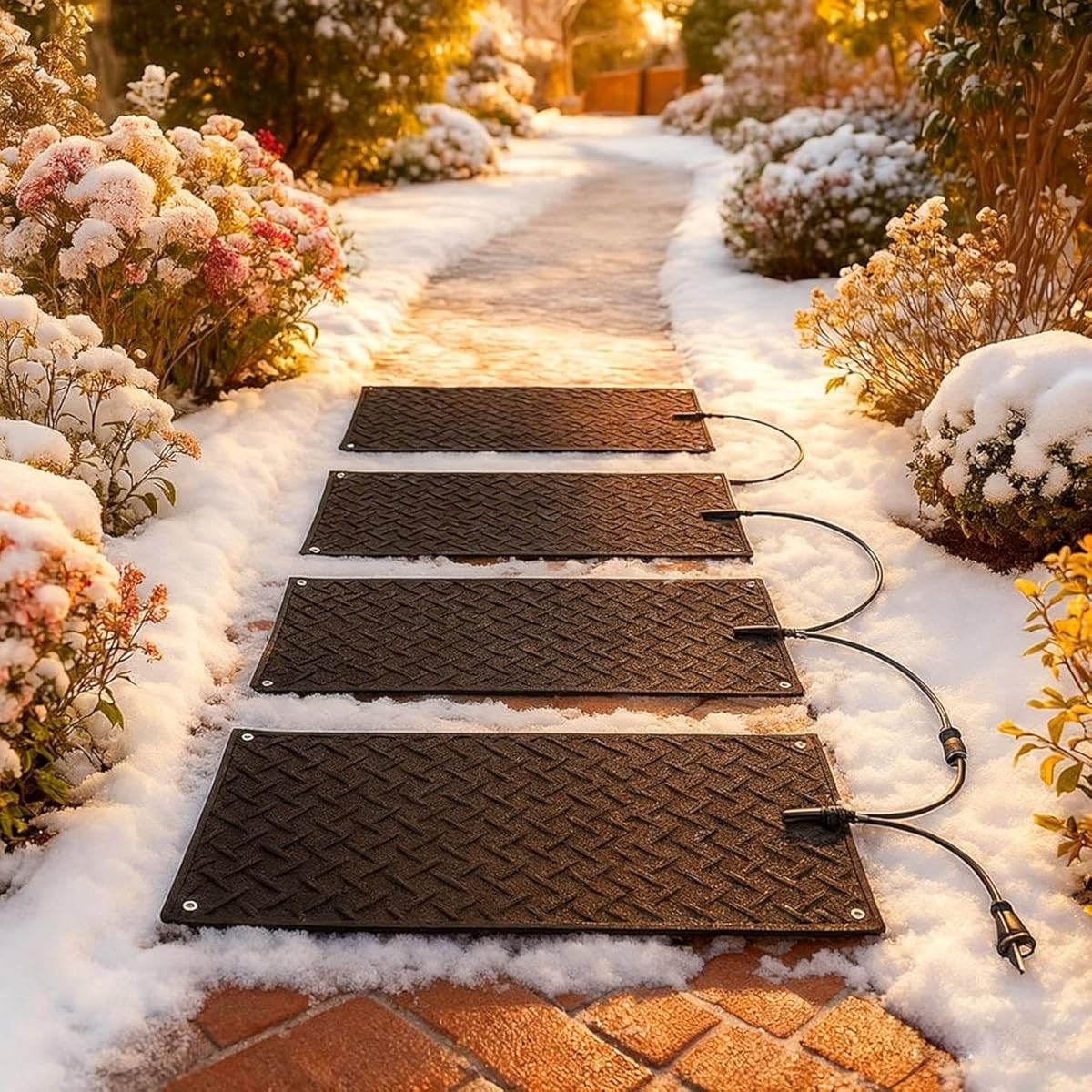 Outdoor Snow Melting Walkway Mats, Roof Heat Tape Heated Snow Ice Melting Mat Electric Waterproof Snow Melting Pads for Winter Stairs, Stair, Doorway, with 6.5 ft Power Cord(2 Pcs,24x60in)