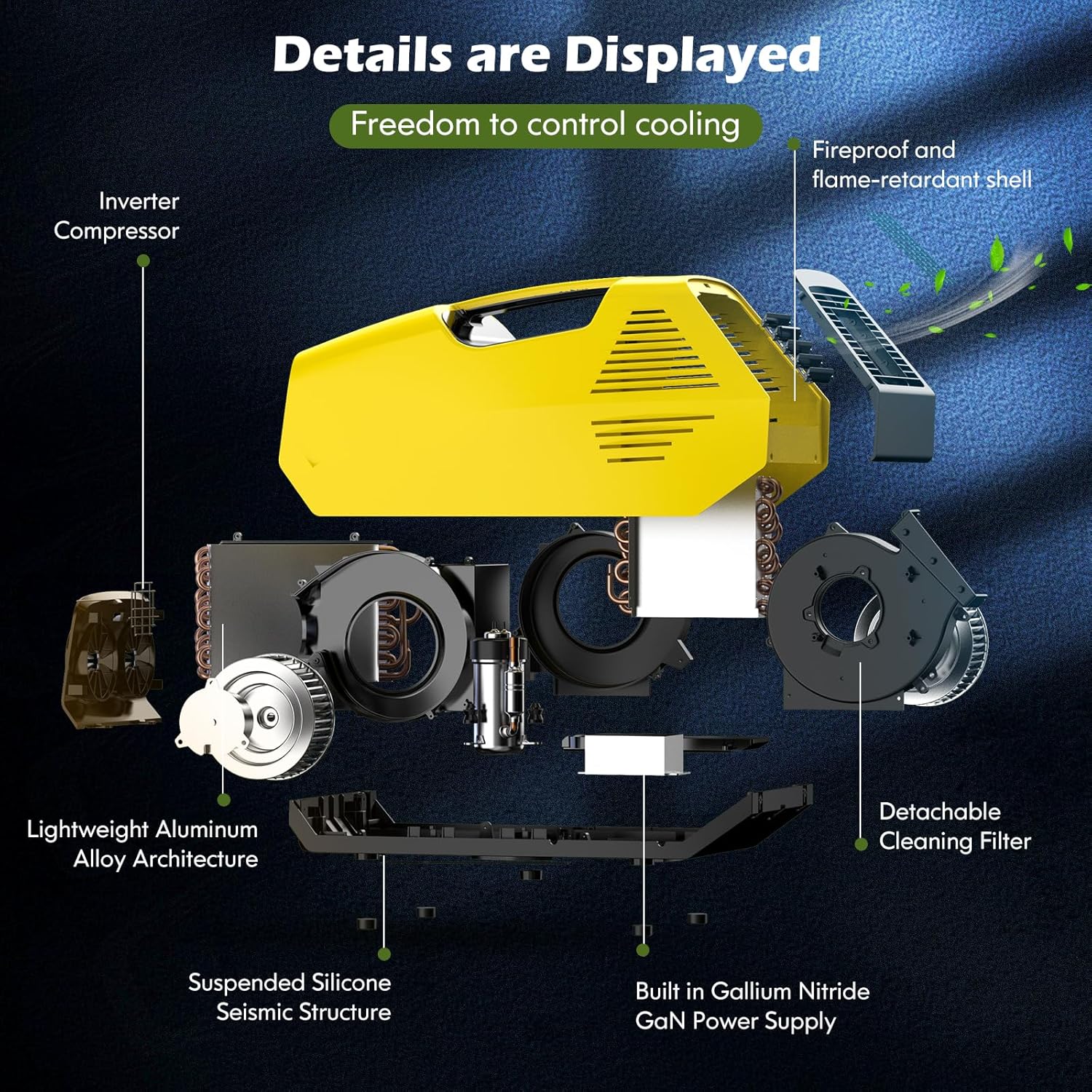 Portable Air Conditioners, 2380BTU Rapid Cooling Outdoor Air Conditioner, 240W Low Power Consumption Camping Air Conditioner for Tent, RV, Truck,Van, Car (Battery Not Included) - Yellow