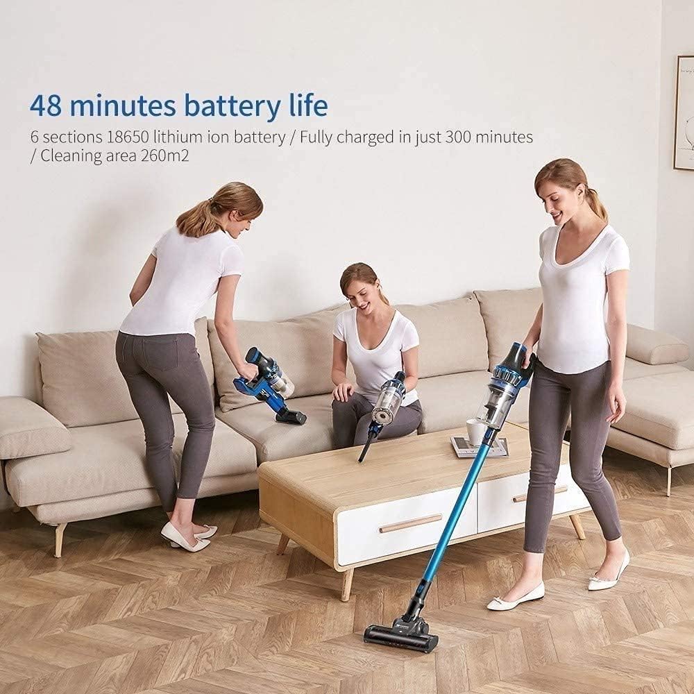 Cordless Vacuum Cleaner, 24KPa Powerful Suction Handheld Vacuum, Lightweight Cordless Vacuum Cleaner for Carpet, Hard Floor & Pet Hair, Blue