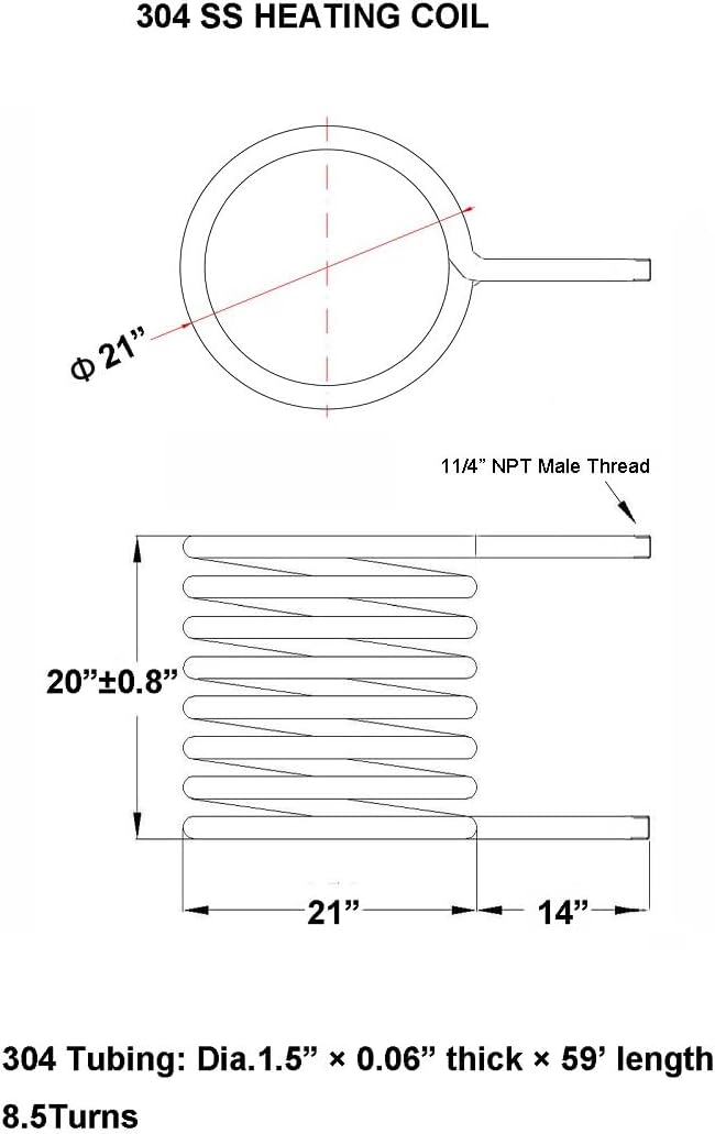 Custom Made 304 Stainless Steel Coil Food Grade Heating and Cooling Coil Tube for Heat Exchanger, Pool Heat Pump, Water Chiller (20