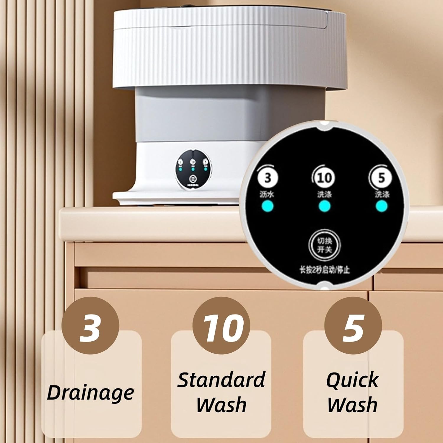 Portable Washing Machine 10L Foldable Mini Washer and Spin Dryer Deep Cleaning Compact Baby Clothes Underwear Washer for Apartment Dorm Camping RV Travel Portable Washers