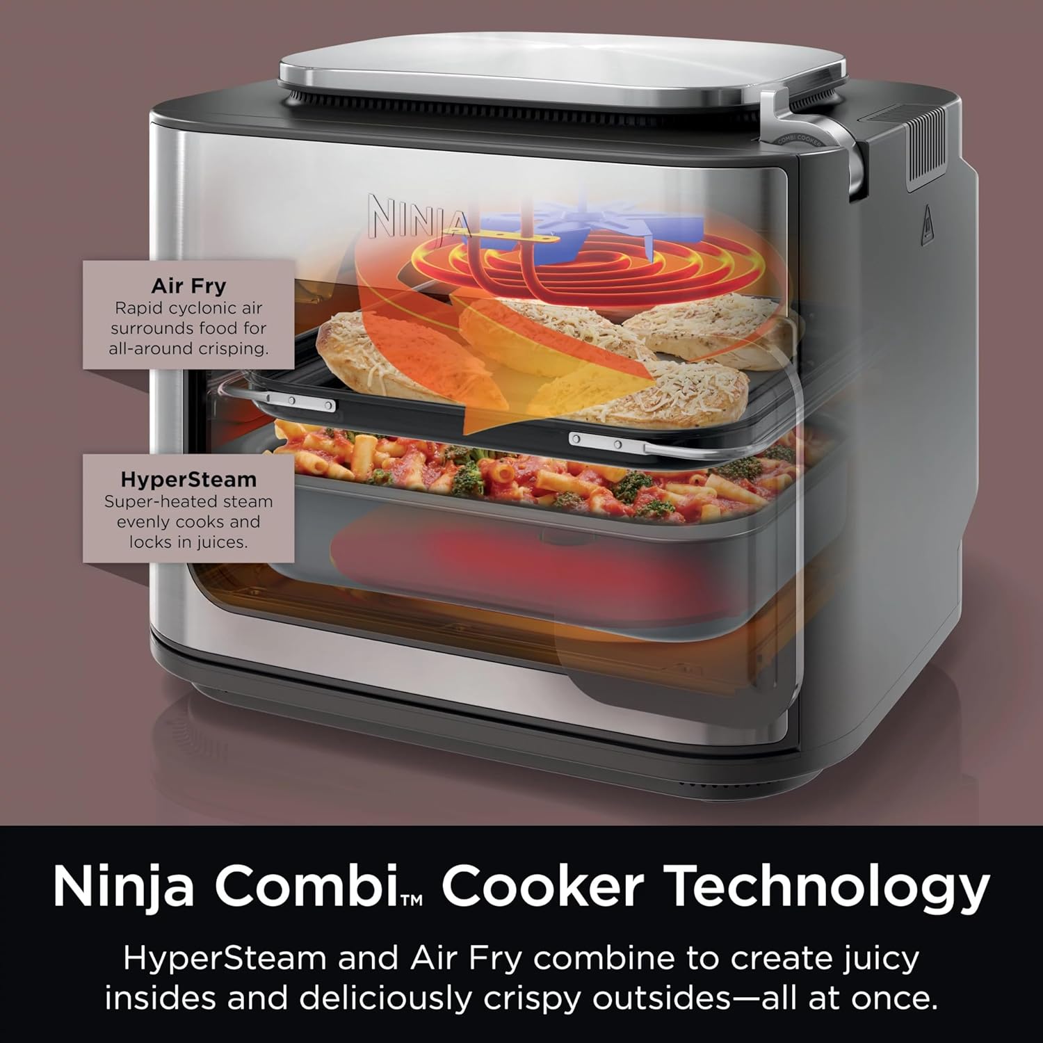 Ninja SFP700 Combi All-in-One Multicooker, Oven, & Air Fryer, 10-in-1 Functions, 15-Min Meals, Digital Display, Stainless Steel (Renewed), 14.92 x 15.43 x 13.11
