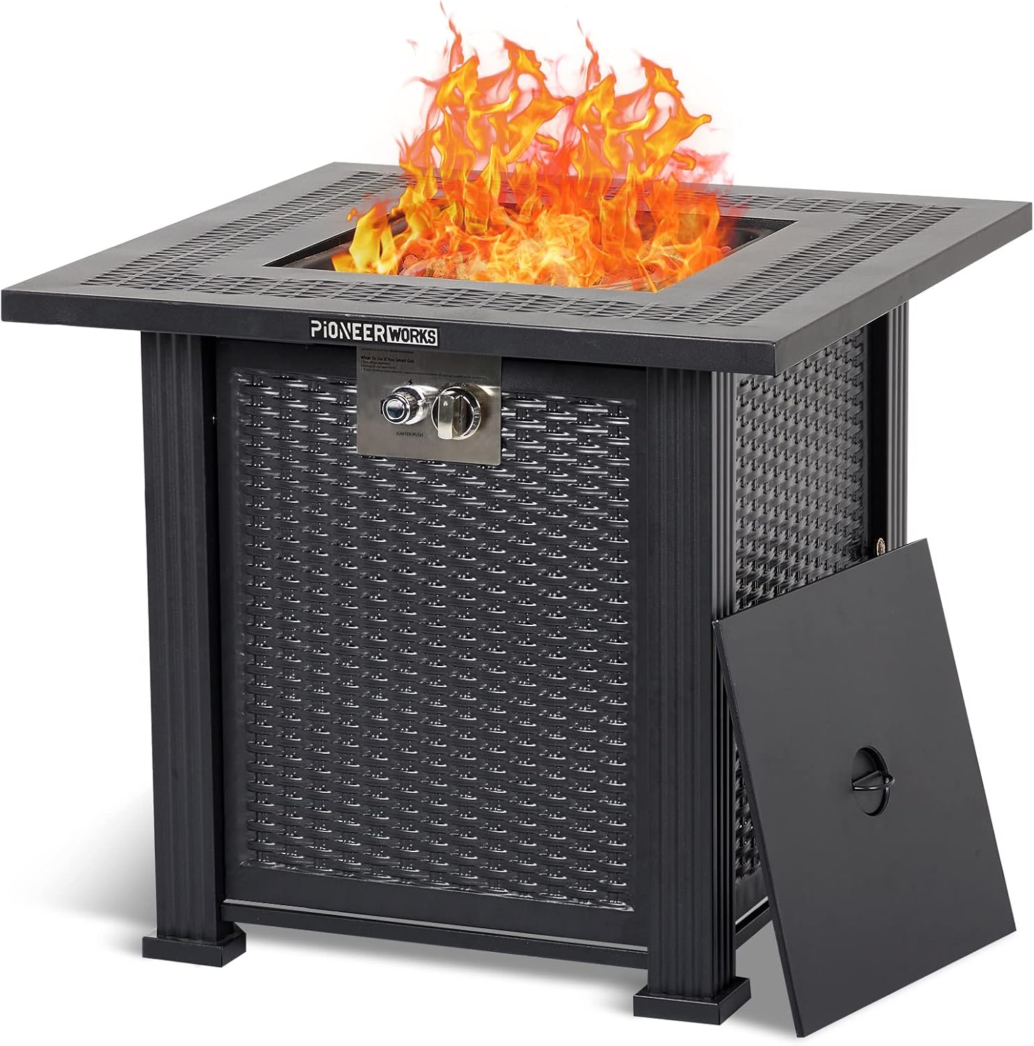 28 Inch Propane Fire Pit Table, 50000BTU Rectangle Fire Table with Cover & Rain Cover, Sturdy Steel and Iron Fence Surface, CSA Safety Certified, Companion for Your Garden