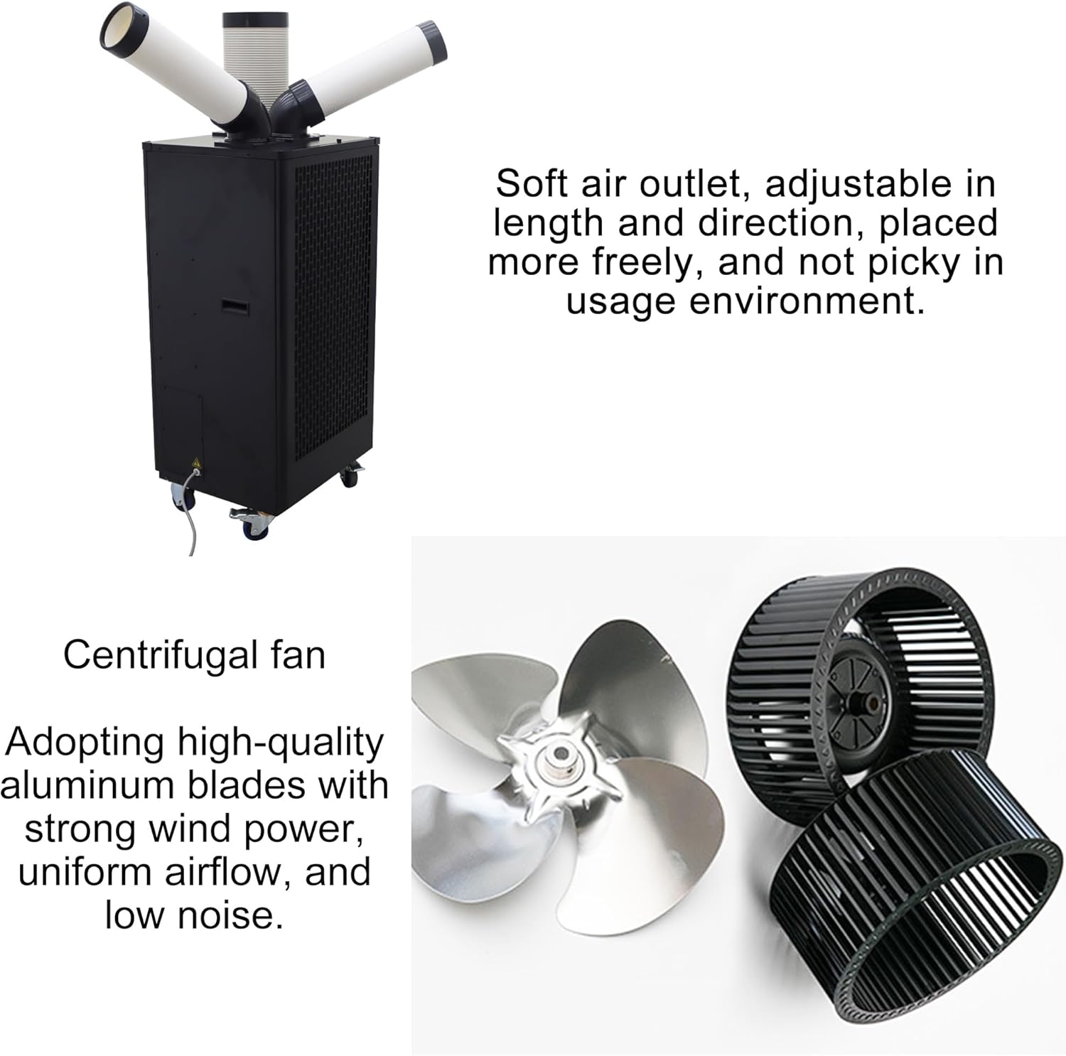 Industrial Air Conditioner Outdoor Indoor Spot Mobile Air Cooler 550m³/h Commercial Aircon with Two Outlet Tubes 110V