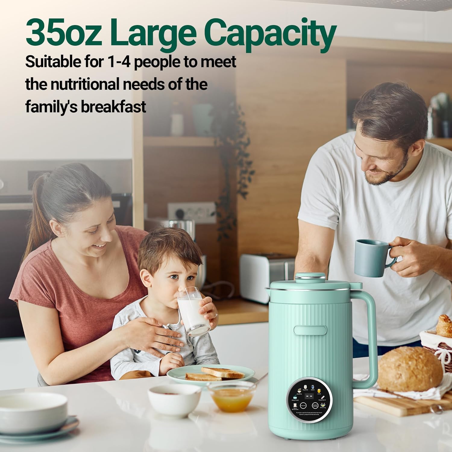 Nut Milk Maker Machine - 8 in 1 Soy Milk Maker Machine 35oz with Self-Cleaning, 18H Delay Start & 4H Keep Warm, Automatic Plant-Based Milk Blender for Almond, Oat, Coconut, Soybean - Green