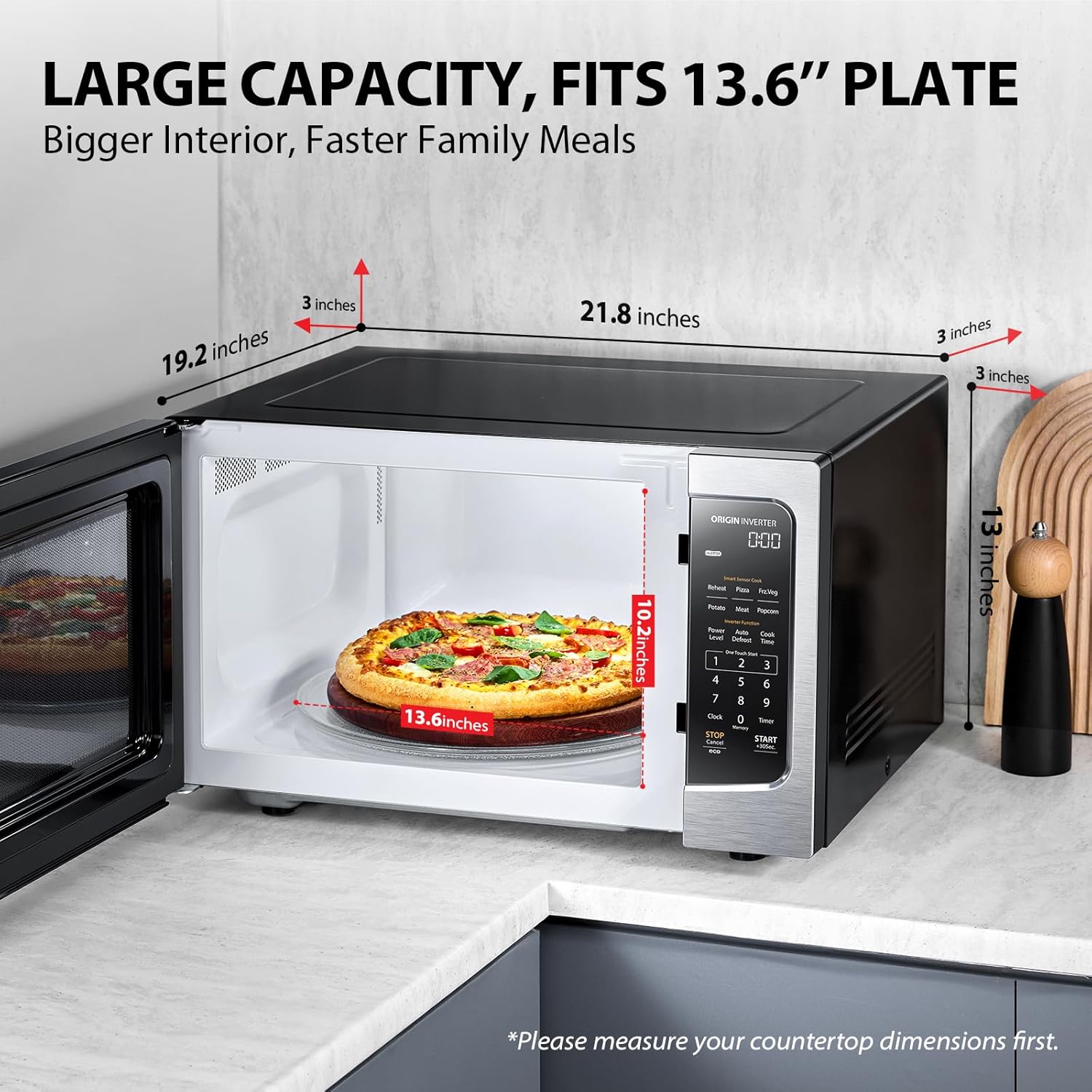 TOSHIBA ML-EM45PIT(SS) Countertop Microwave Oven with Inverter Technology, Kitchen Essentials, Smart Sensor, Auto Defrost, 1.6 Cu.ft, 13.6
