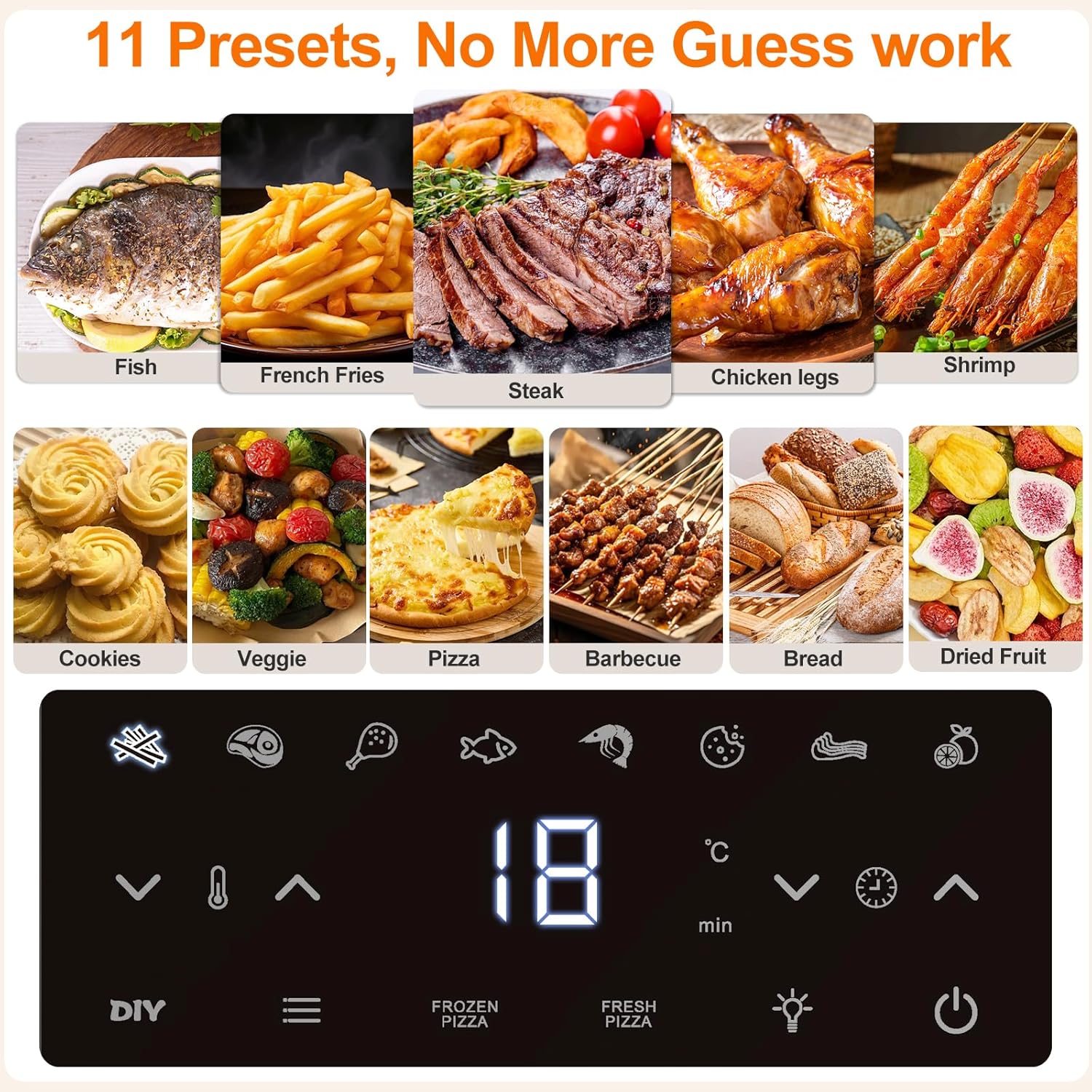 11-in-1 Air Fryer Oven with Dual Heating System, 4.5QT Nonstick Air Fryers Toaster Oven Combo Oil-Free Broil, Roast, Dehydrate, Bake, Reheat, with Window & Digital Touch Display, Fits 4 People