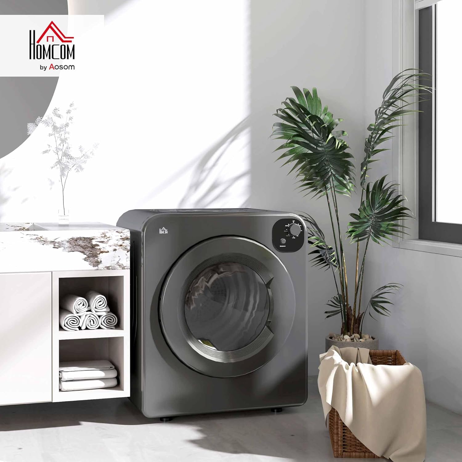 HOMCOM Portable Clothes Dryer, 120V 1300W Compact Laundry Dryer with Intelligent Drying, 3.2 cu.ft Stainless Steel Drum, Front Load Electric Dryer for Apartments, Dorms, RVs, Gray