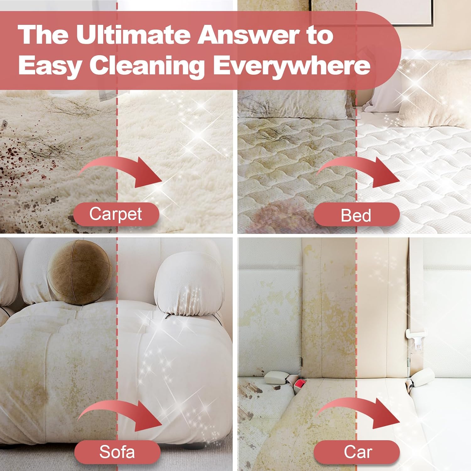 Upholstery Carpet Cleaner, MUJERBAY 12Kpa Portable Spot & Stain Cleaner Shampooer,Move with Universal Wheels & Handle, 1.18-inch Deep Cleaning Machine for Couch, Stairs, Car and Messes.