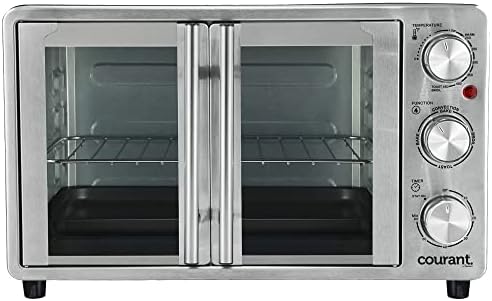 Courant French Door Convection Toaster Oven & Broiler, Bake Broil Toast Oven, Fits 9x13’’ Aluminum Baking Pan, 6-Slices, 10’’ Pizza, Convection Oven - Stainless Steel