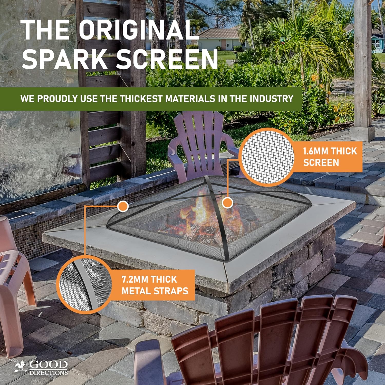 Good Directions 782 Heavy Duty Fire Pit Spark Screen Square Cover with Mesh, Handle and Lifter, 30
