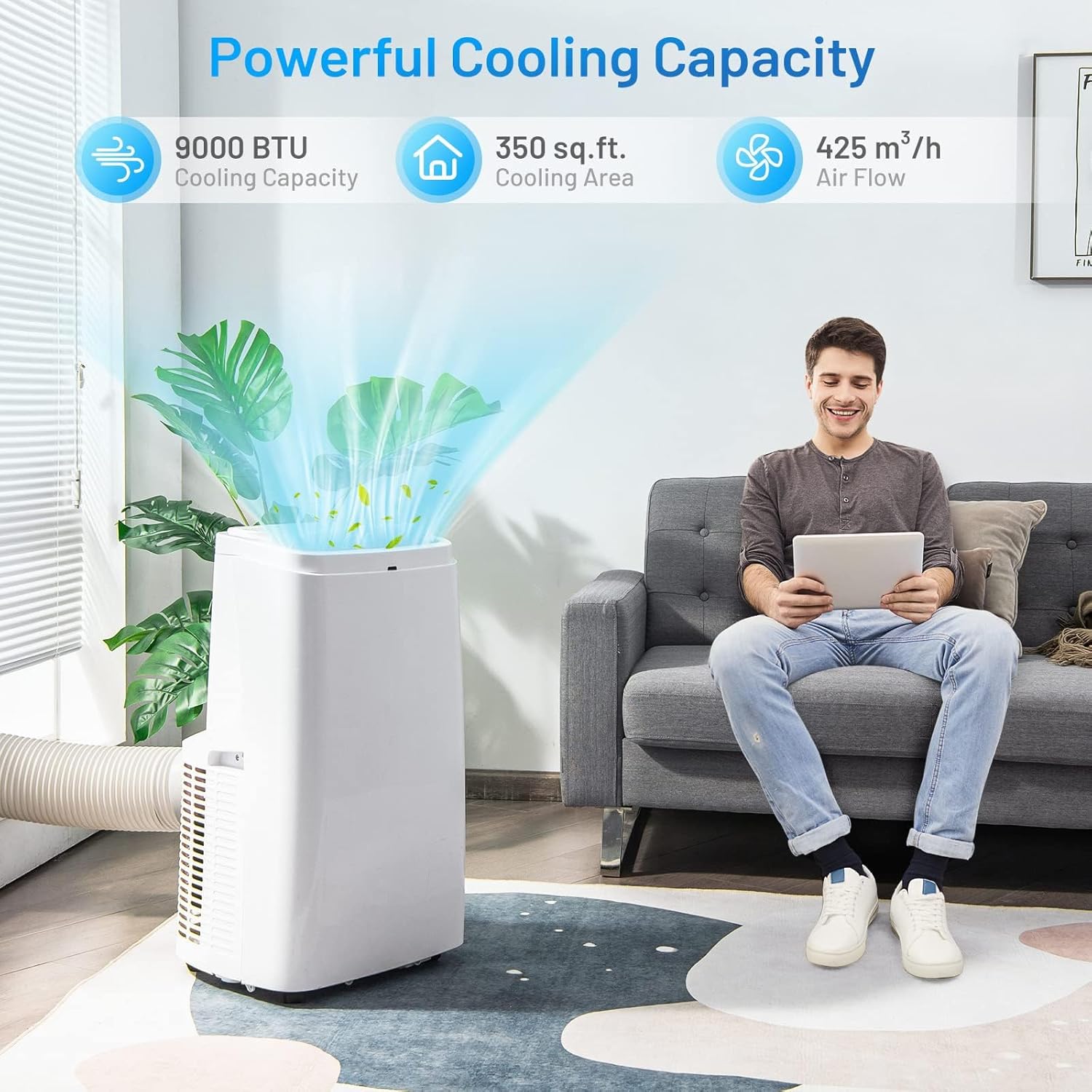 DORTALA 9000 BTU Portable Air Conditioner, 3-in-1 AC Cooling Unit with Dehumidifier & Fan Modes, Remote Control, Cools 350 Sq. Ft, Compact Freestanding Air Conditioner, White (9000BTU)