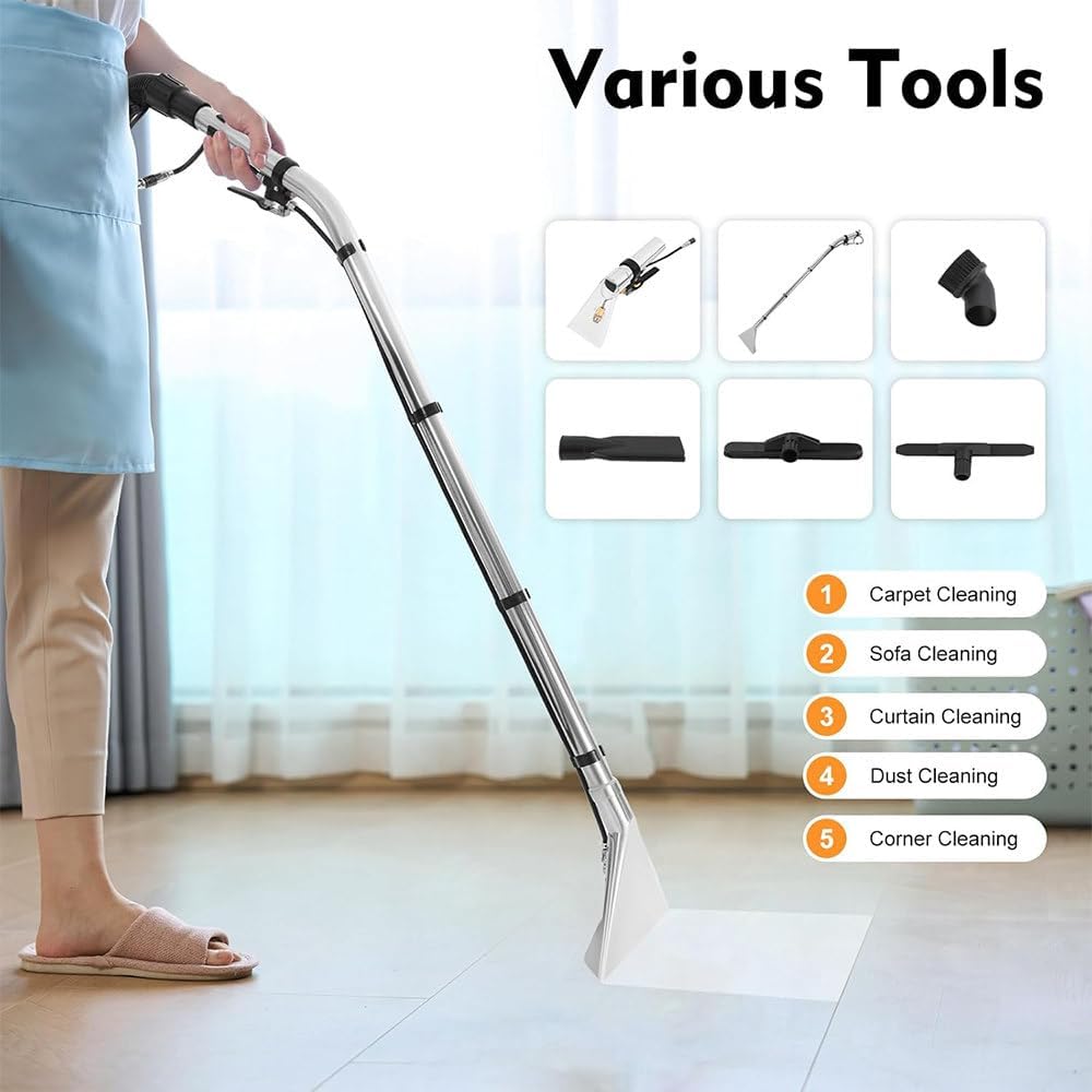 40L/11Gal Commercial Carpet Cleaner Machine,4 Wheels,Extractor Vacuum Washing Machine,3 in 1 Multi-Purpose Portable Carpet Sofa Curtain Cleaner Vacuum Cleaner,with 22.97ft Cord(Two Packages)