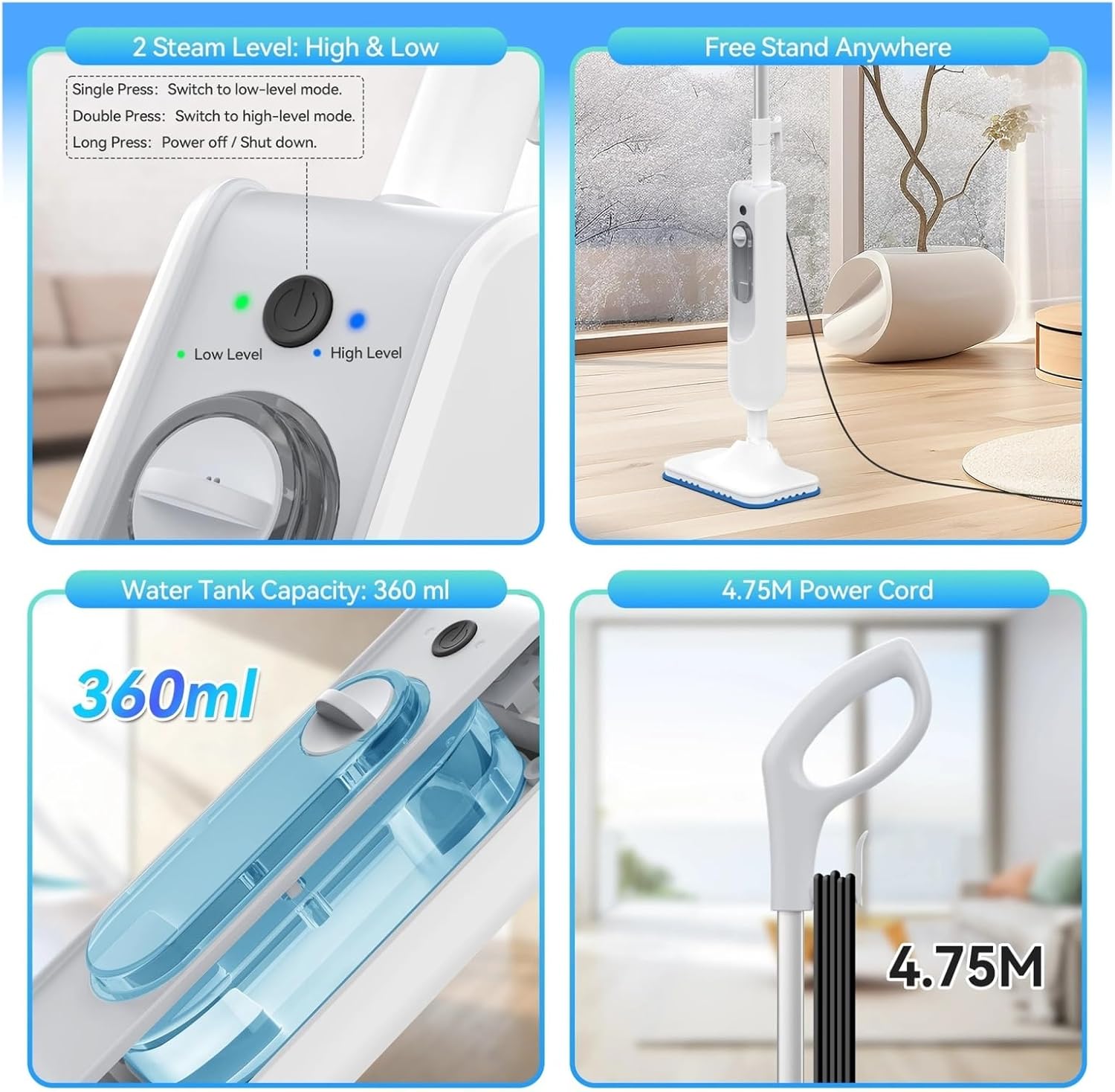 Powerful Steam Mop | Model F2 Detachable Handheld Steam Cleaner | Compatible With INSE | High Temperature Cleaning For Carpet & Hard Floor