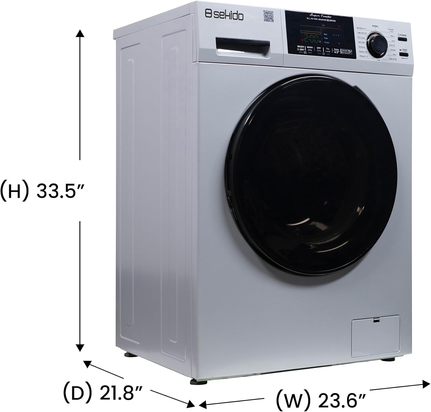 Sekido All-in-One Washer Dryer VENTLESS/VENTED PET cycle 1.62cf/15lbs 110V (Silver)