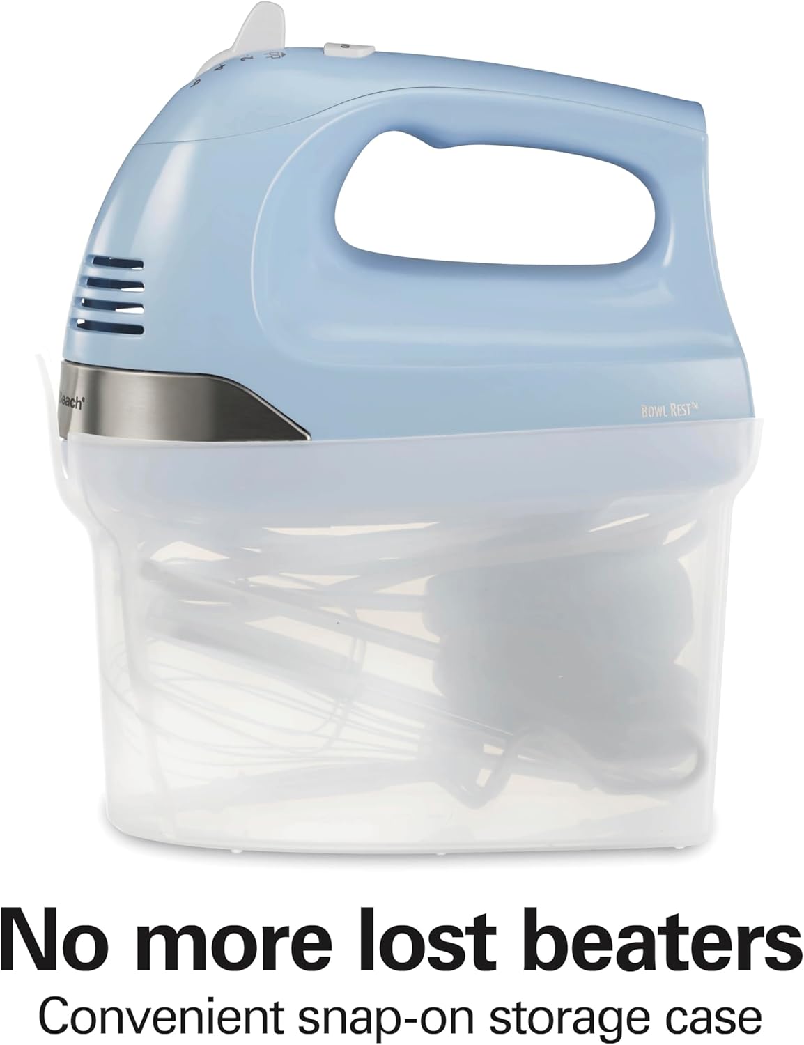 Hamilton Beach 6-Speed Electric Hand Mixer with Whisk, Dough Hooks and Easy Clean Beaters, Powerful 275 Watt Motor, Snap-On Storage Case, Blue
