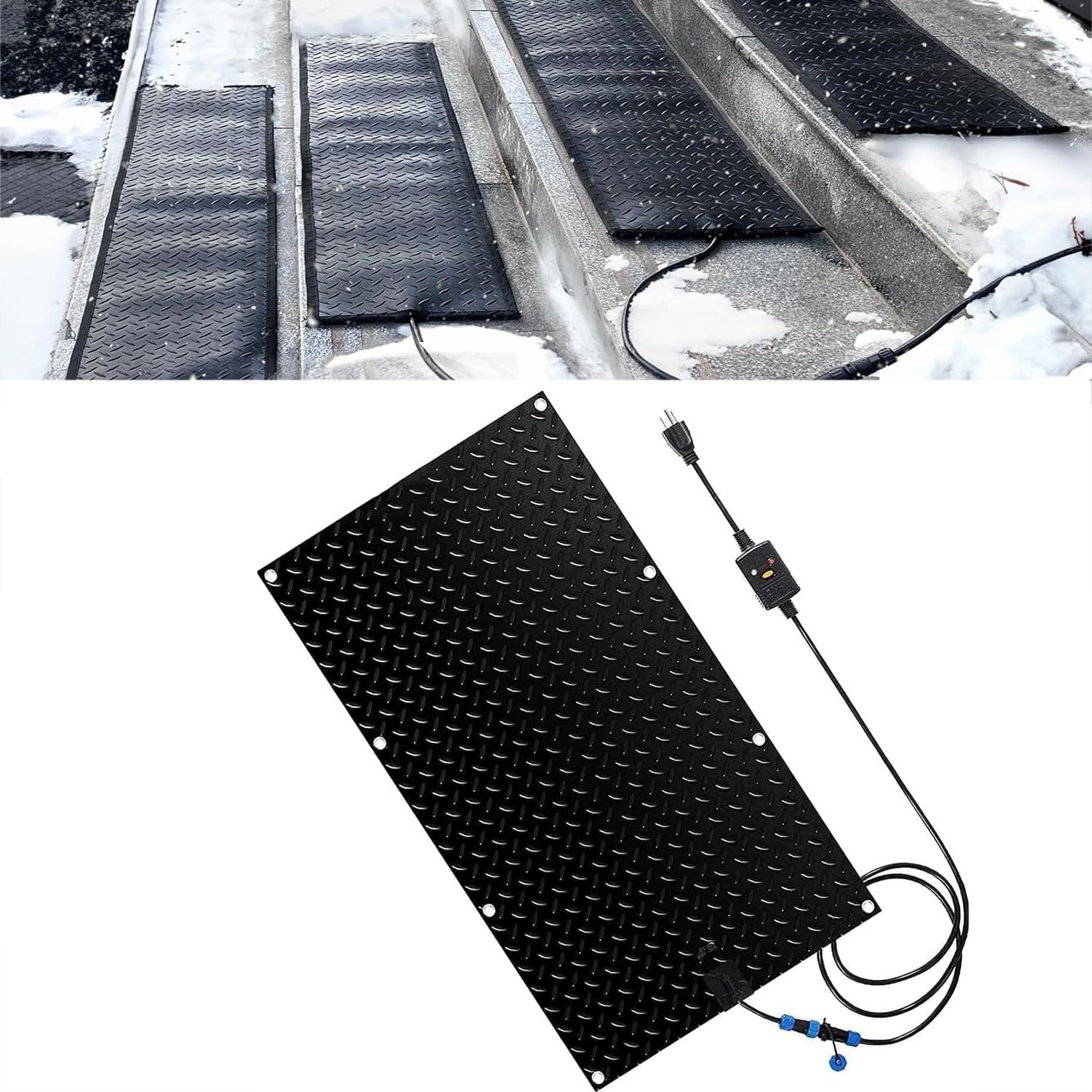Heated Snow Melting Mats for Entrances 1/2/3/4/5 pcs No-Slip Heating Stair Heating Mats,Heated Outdoor Mats W/5ft Power Cord Snow Melting Mats for Winter Snow Removal(5 Pcs,10x48in/(25.4x121.