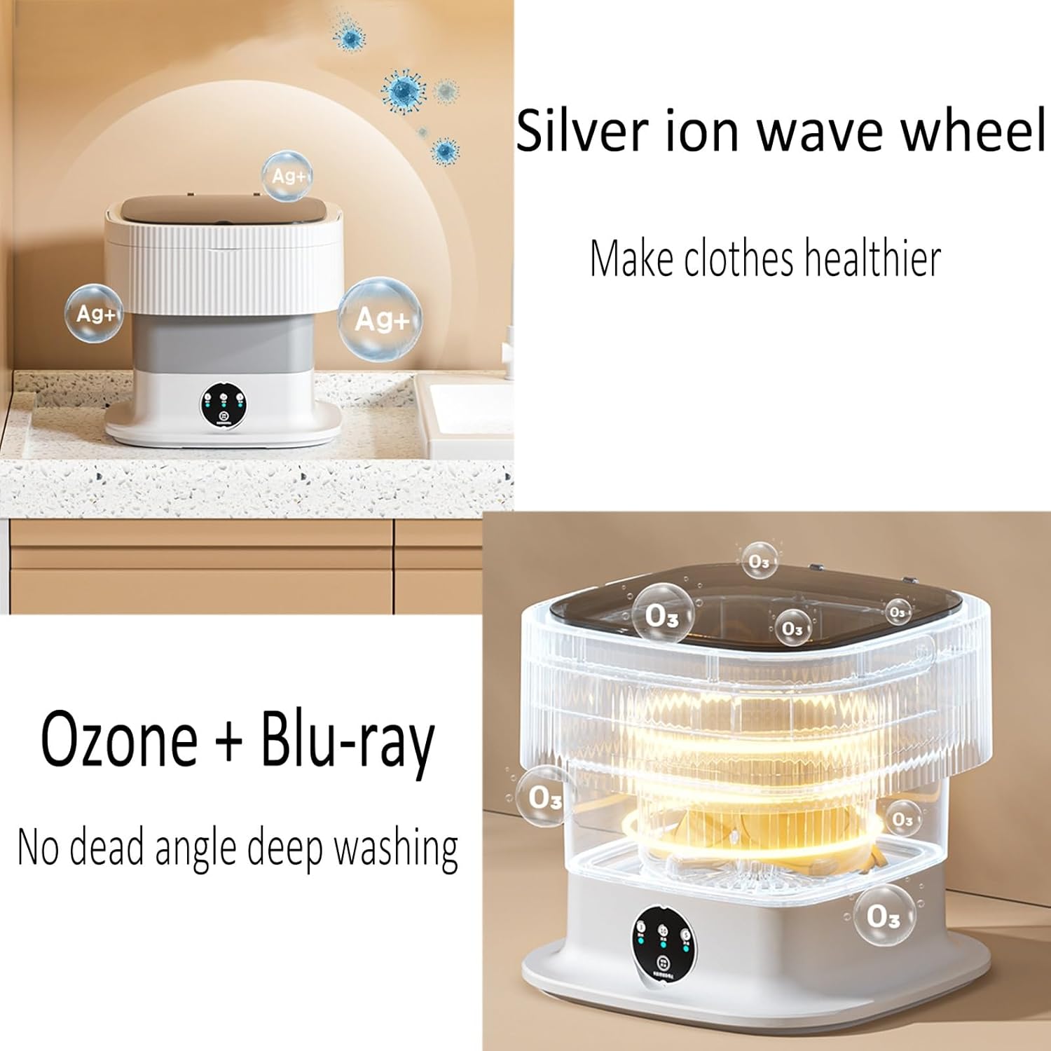Portable Washing Machine Foldable, Mini Washer 12l High Capacity, with Soft Spin Dry, for Underwear, Baby Clothes, or Small Items (Color : Beige)