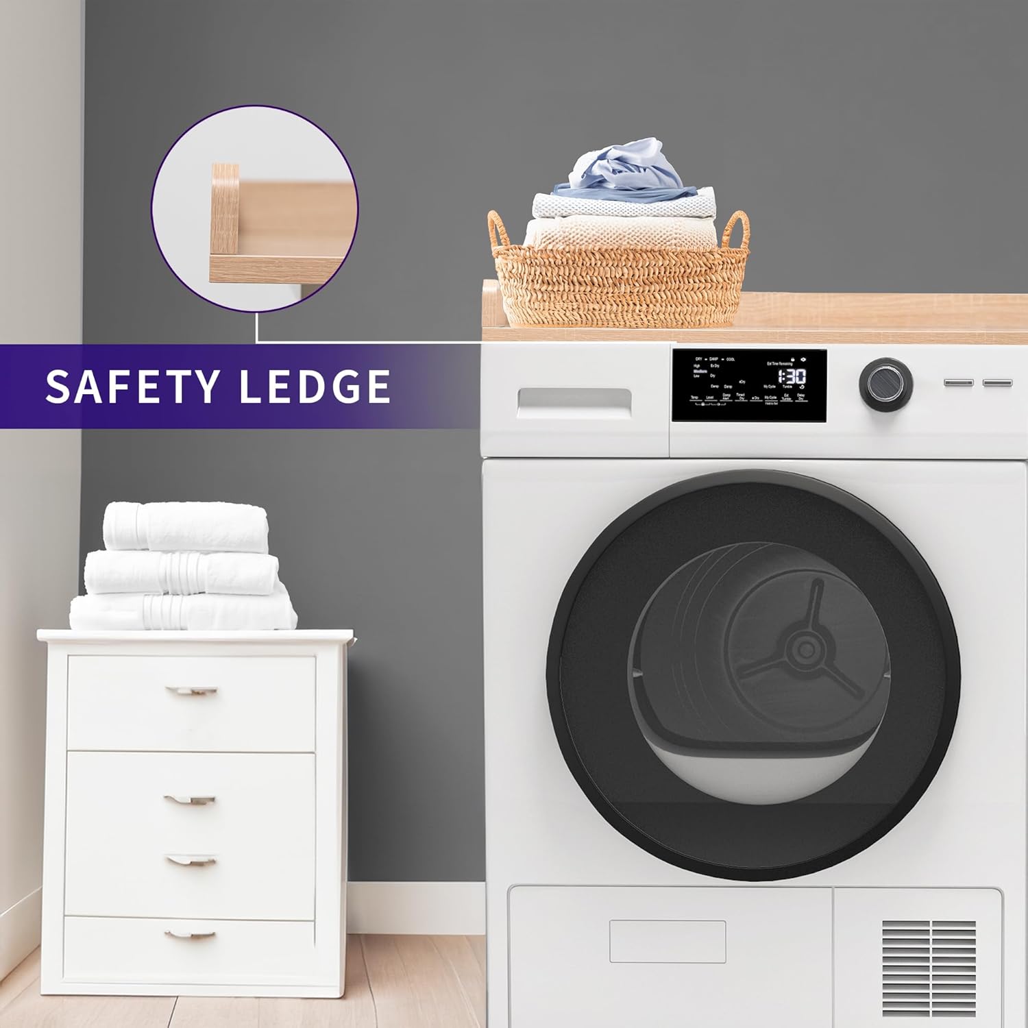 Life Finds 54 inch Washer Dryer Countertop with Safety Ledge for Laundry Room Organization, Light Wood, LF-WDCT1C