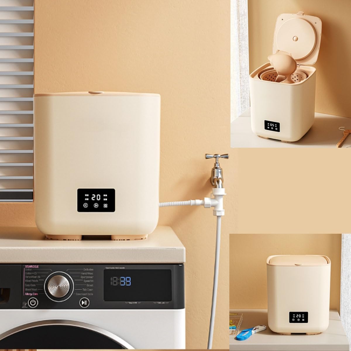 Mini Portable Washing Machine 11X11X12in Space Saver 2 In 1 Camping Washers For Home, Dorm, Apartment, RV, Travel, Outdoor Use Convenience And Efficiency(Beige)