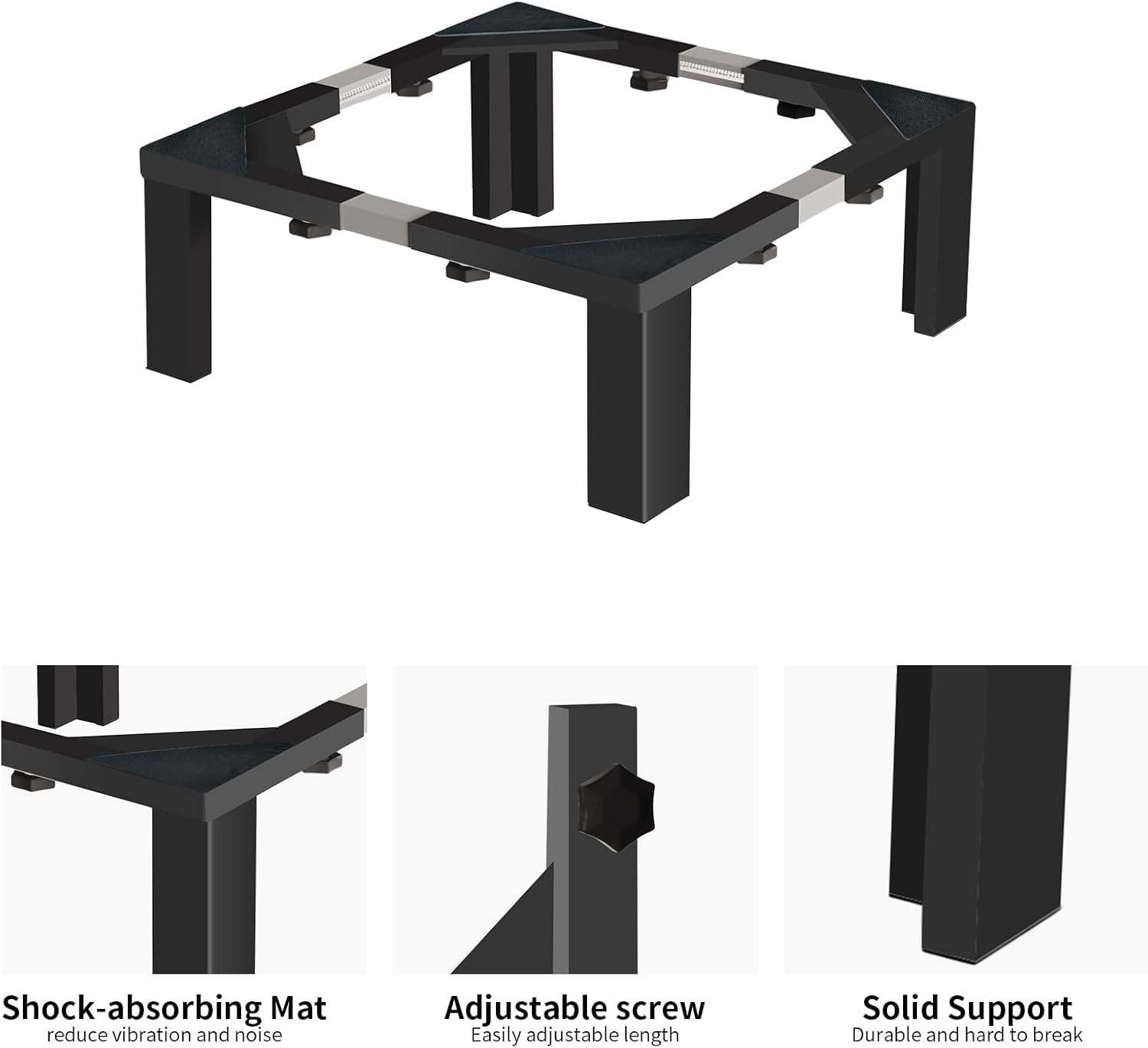 1200LB Heavy-Duty Stainless Steel Laundry Pedestal | Universal Riser for Front Load Washer & Dryer | Anti-Vibration Design, Tool-Free Install(Black)