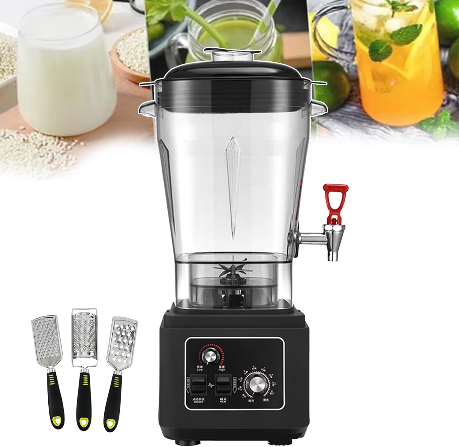 Tabletop Stand Mixer, Juicer/Cooking Machine With 3 Graters, Nut Milk Machine With Spout, Smoothie Blender 11l/15l/19l, 7 Speeds, 4 Preset Programs - Black,11L
