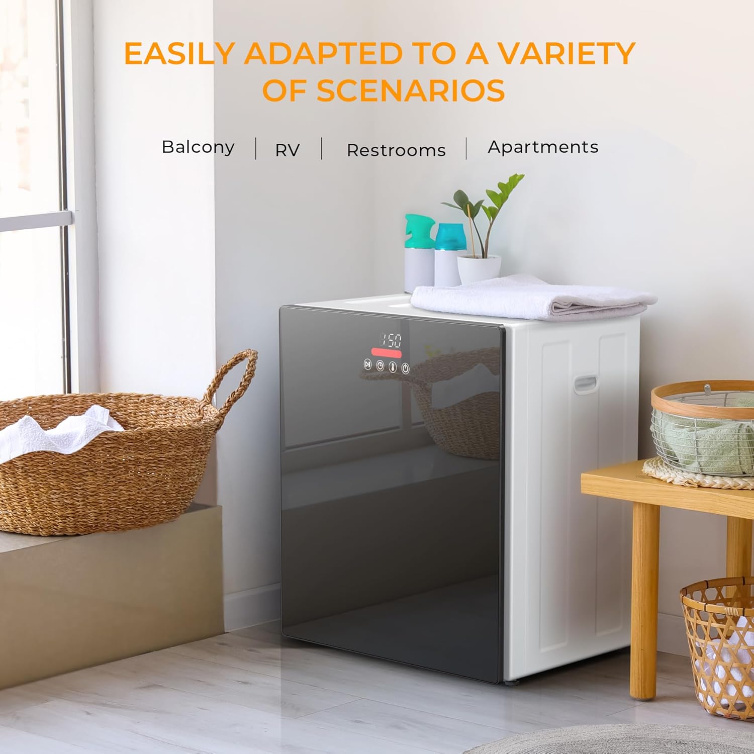 EUHOMY 1.5 Cu.ft. Portable Clothes Dryer, 850W Compact Dryer with Exhaust Hose, Mirror Finish, LCD Touch Panel, 4 Drying Modes, 5.5lbs Capacity, Portable Dryer for Apartments, Dorms, Rvs, Black&White