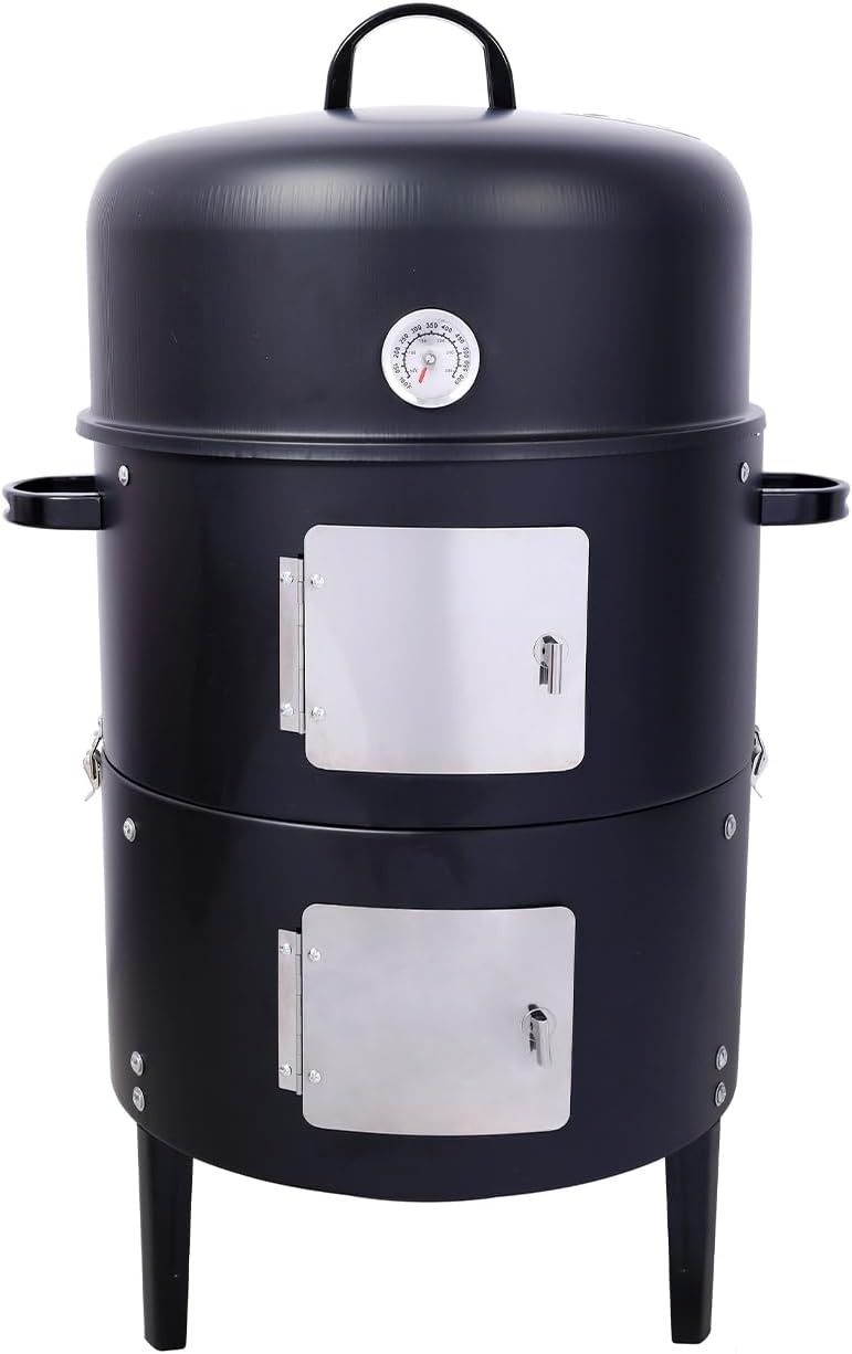 17 inch Vertical Charcoal Smoker, BBQ Grill, Fire Pit, 3-in-1 with Built-in Thermometer, Adjustable Air Vent, Idea for Parties, Backyard, Patio, Camping