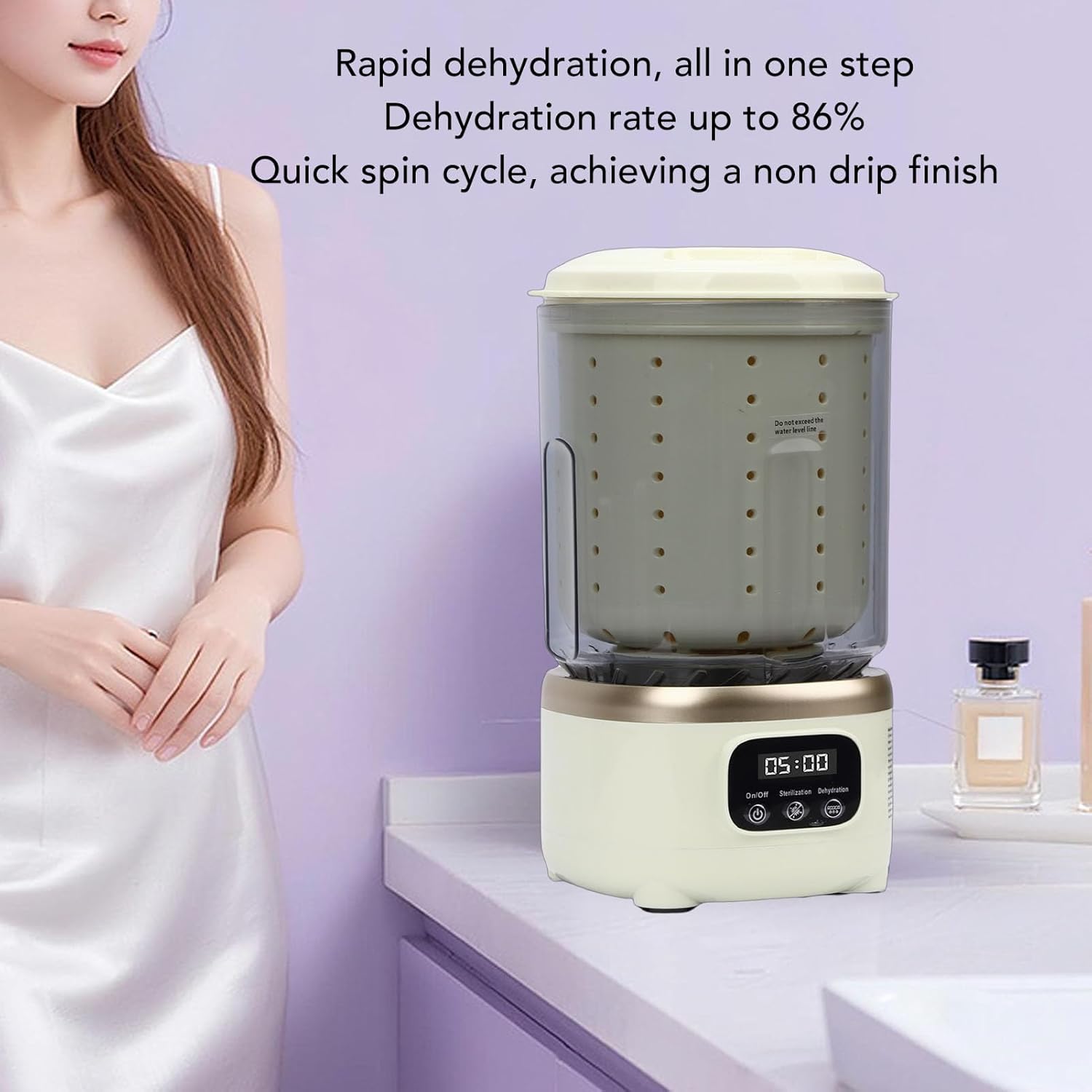 Fockety Portable washing machine, 2L rechargeable cordless mini washer with spinning and red blue light options, for travel apartment dorm bras underwear baby clothes (Beige)