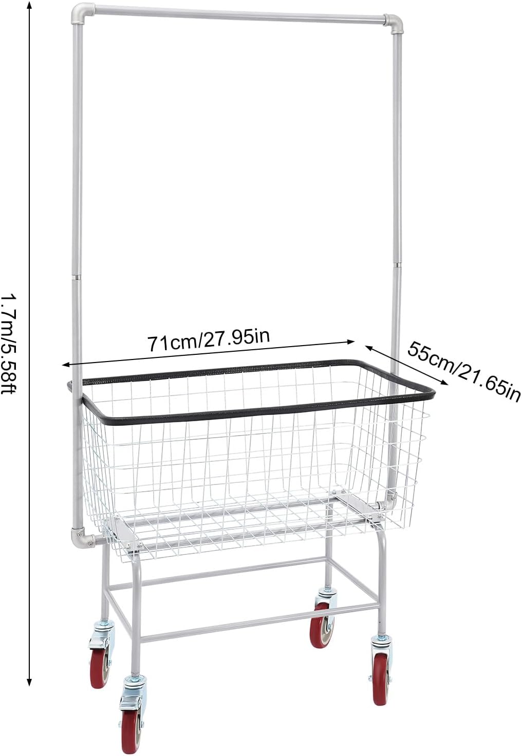 Wire Laundry Cart, Commercial Laundry Basket Cart with 5