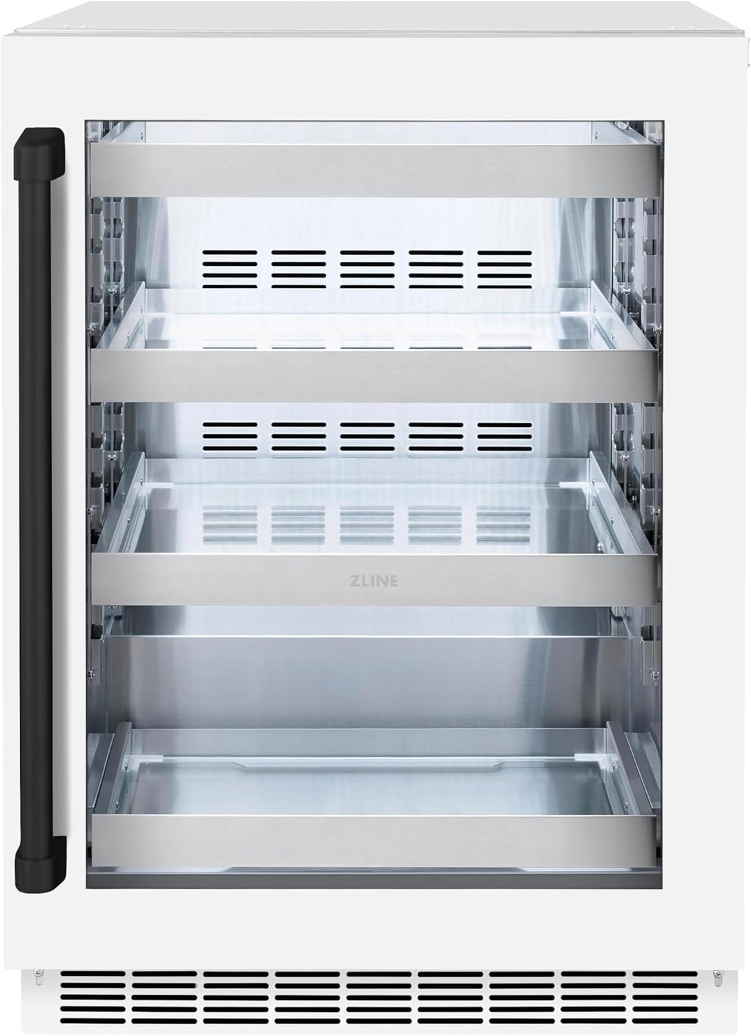 ZLINE Autograph Edition 24 in. Touchstone 151 Can Beverage Fridge With White Matte Glass Door And Matte Black Handle (RBSOZ-WM-24-MB)