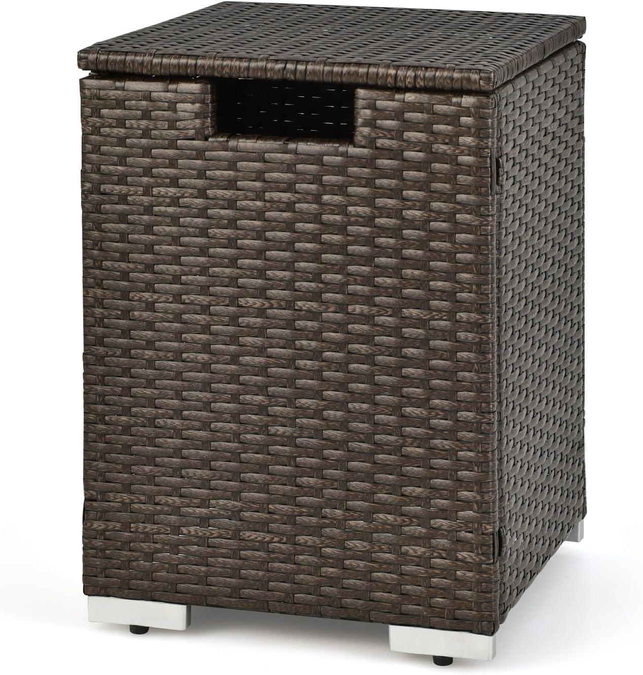 Tangkula Outdoor Propane Tank Cover Table, Patiojoy Wicker Hideaway for Gas Fire Pits, 20 lbs Tank Storage Box, Outdoor Side Table & Holder (Mix Brown)