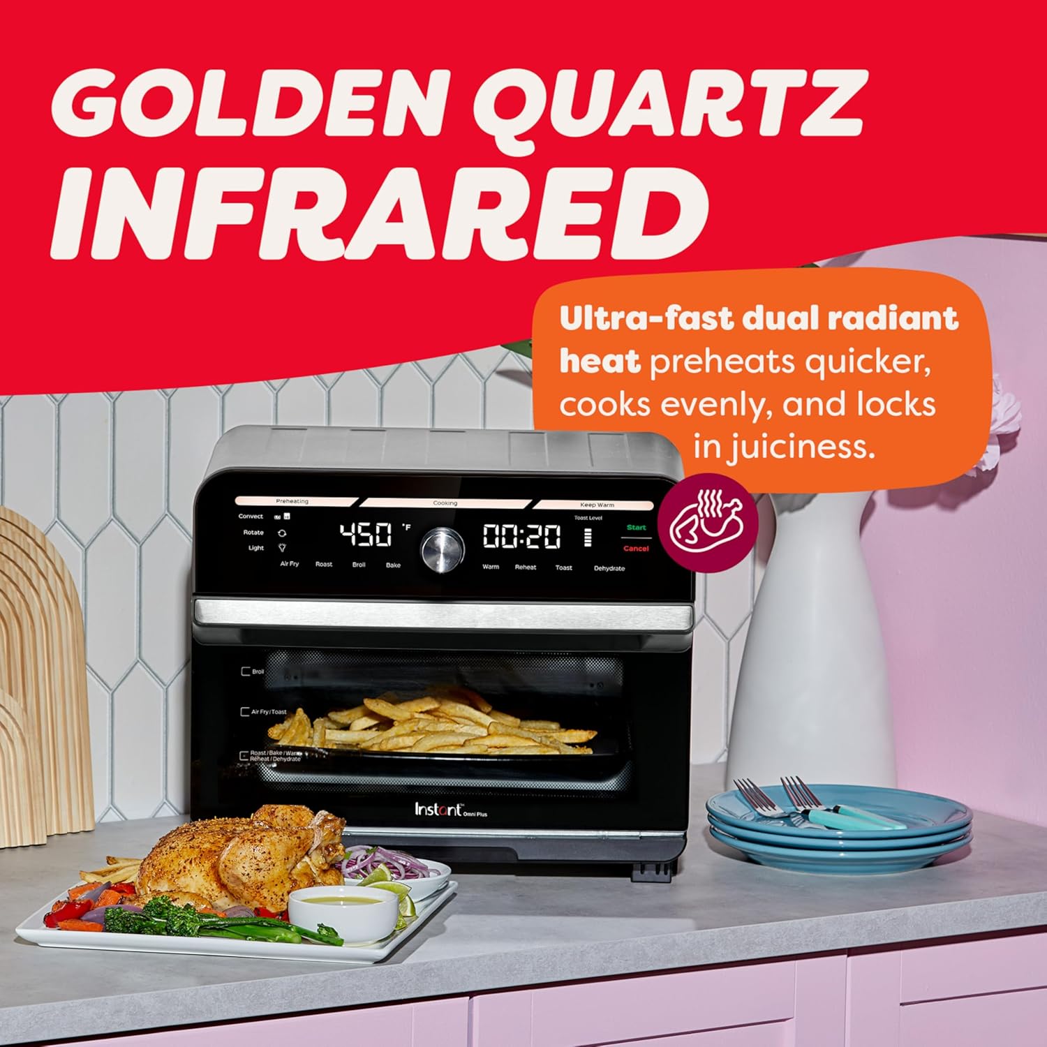 Instant Pot Omni Plus 19QT/18L Toaster Oven Air Fryer, 10-in-1 Functions, Fits 12