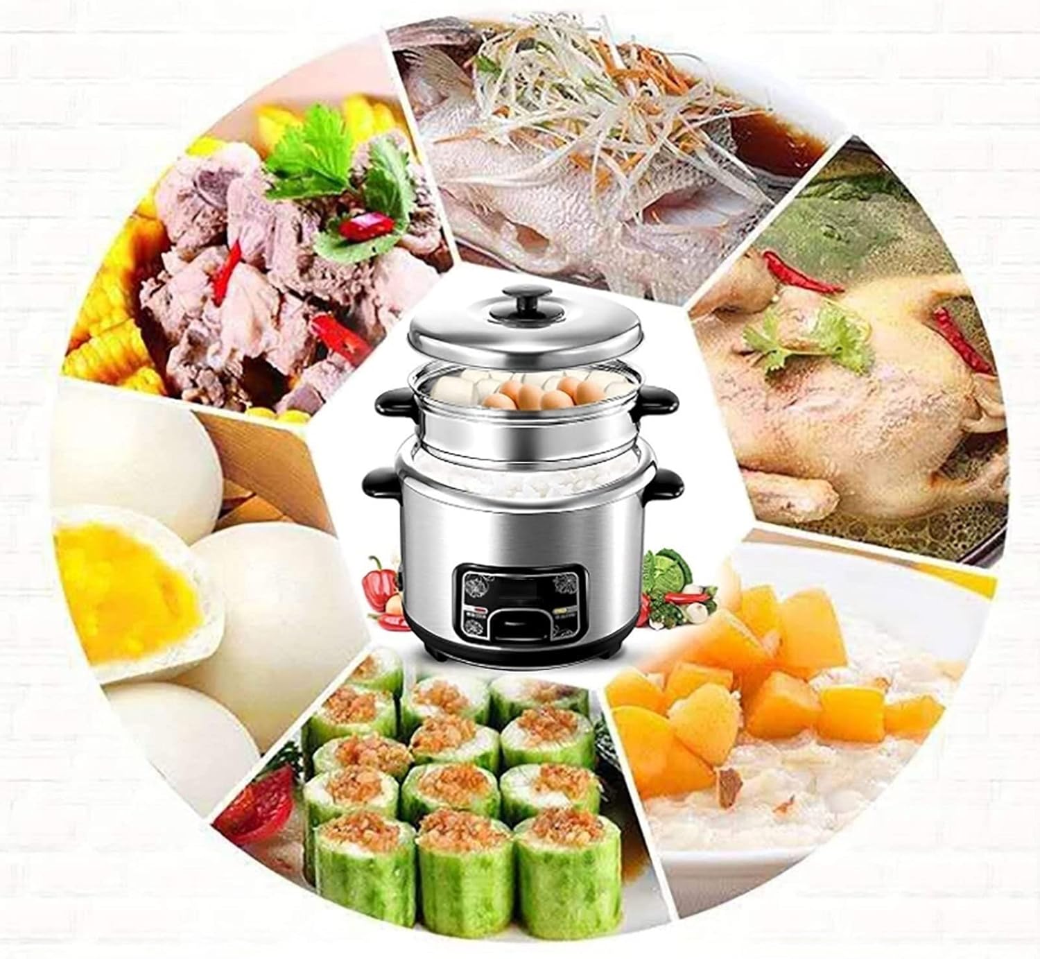Rice Cooker (2/3/4/5L) Home Intelligent Insulation Multi-Function Stainless Steel Inner Pot Spoon Steamer and Measuring Cup Dormitory Small Appliances Can Accommodate Up to 7 People (4L)