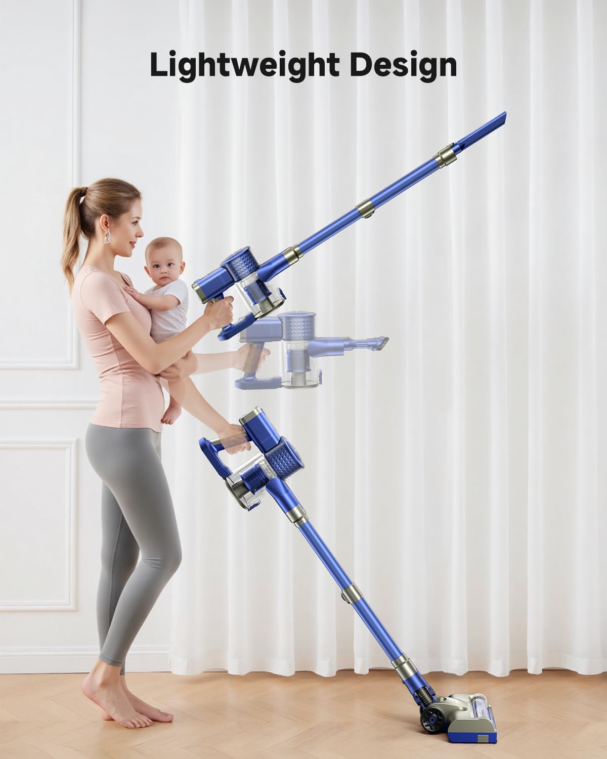 YONNDER Cordless Vacuum Cleaner 40KPA, 6-in-1 Lightweight & Detachable Battery, Powerful Suction for Home, 6-Stage Filtration, Tangle-Free V-Shaped Brush, for Hard Floor/Carpet/Pet Hair